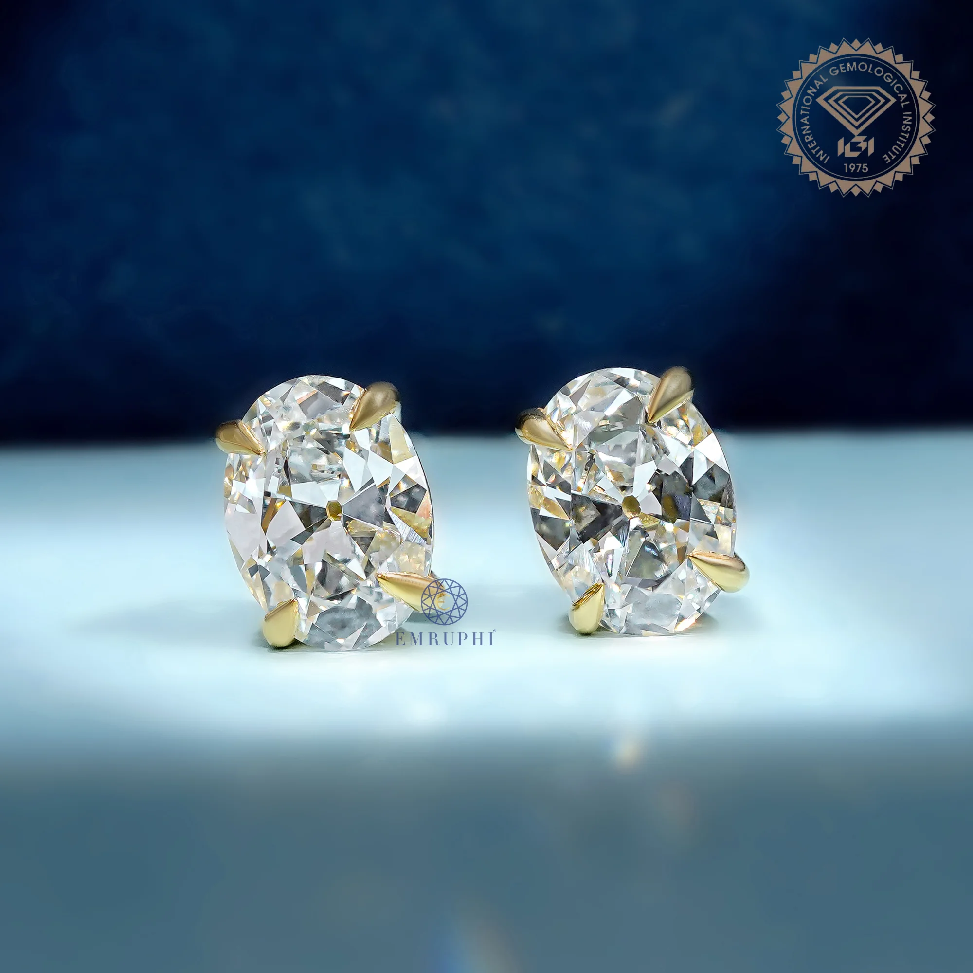 2ct Oval Cut Lab Grown Diamond Stud Earrings, Old Mine Diamond Minimalist Studs — view 2