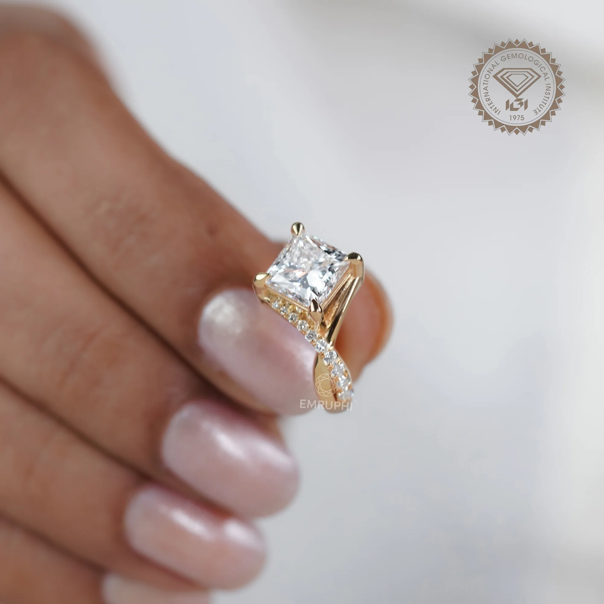 2 CT Princess Cut Lab Diamond Engagement Ring, 14K Gold Solitaire Bridal Ring — view 6