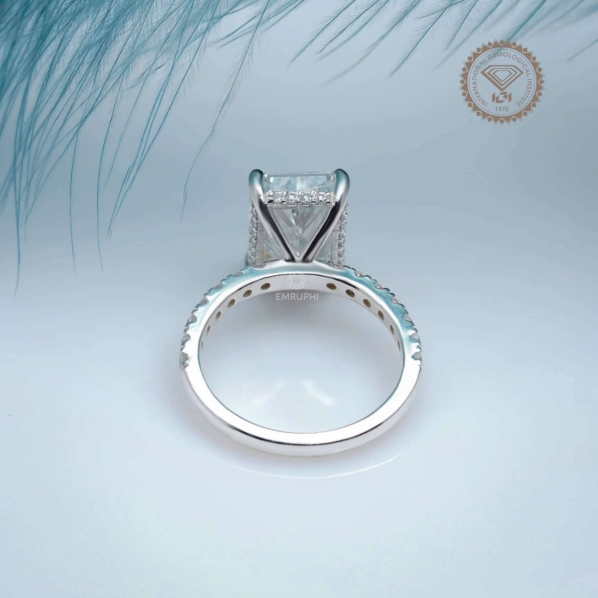 4 CT Radiant Cut Lab Diamond Halo Ring, IGI Certified 14k Gold Wedding Ring — view 4