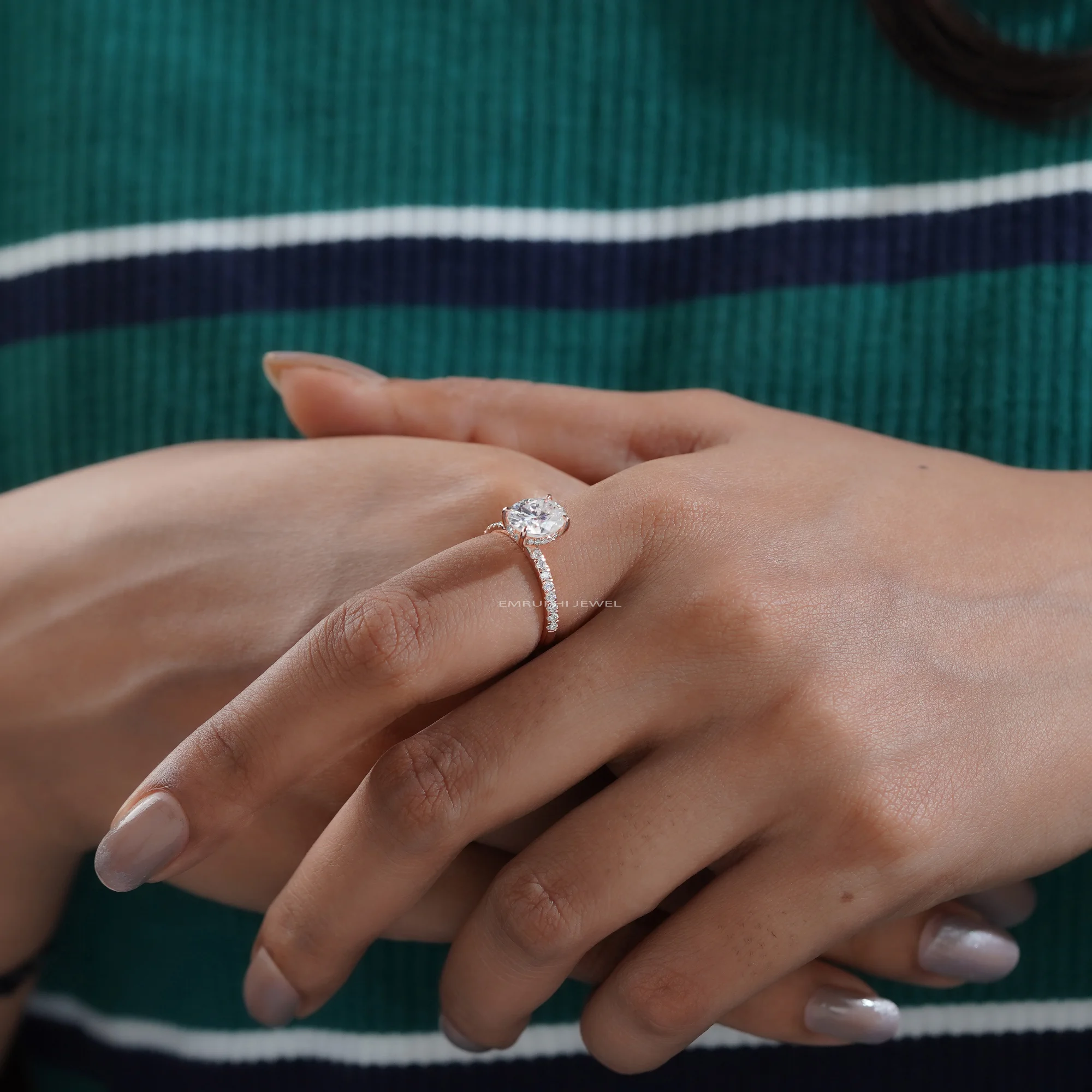 14K Solid Gold Engagement Ring With Pave, 1.5 CT Oval Lab Grown Diamond Ring — view 13