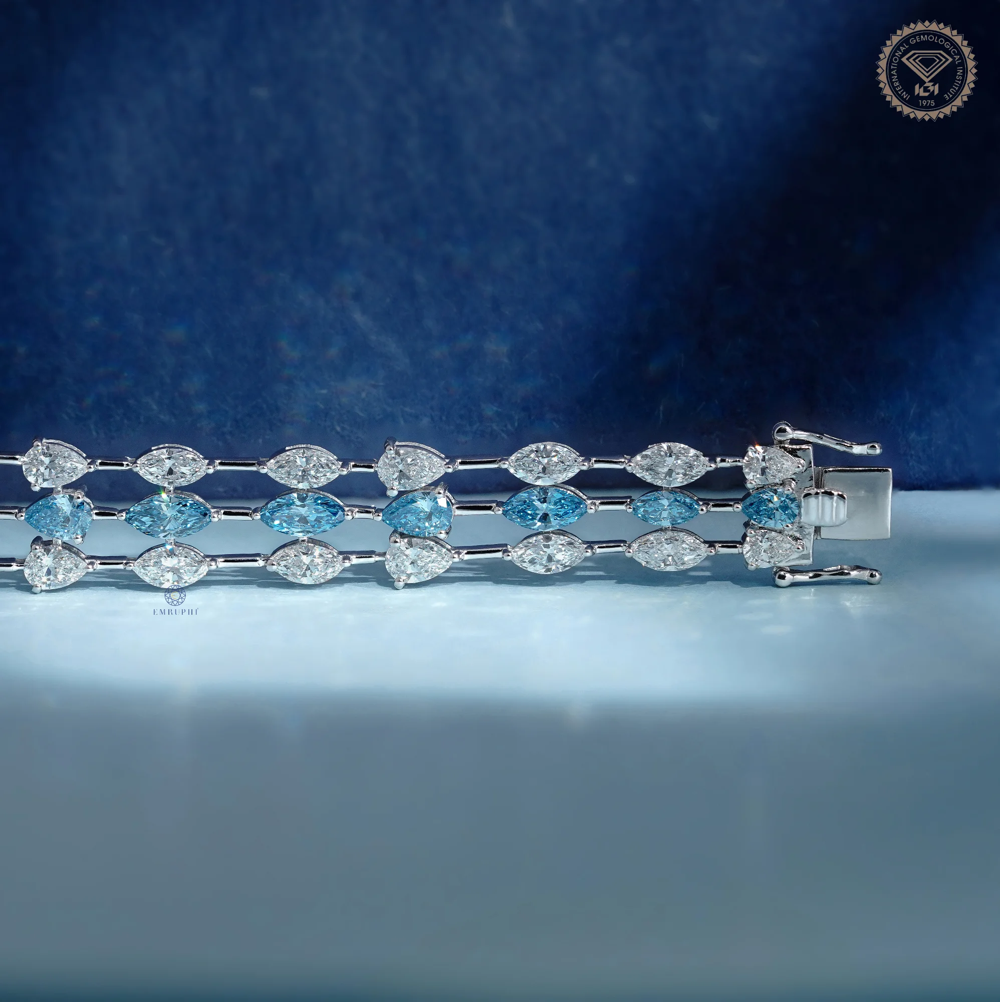 Blue and White Mixed Shape Lab Grown Diamond Bracelet — view 3