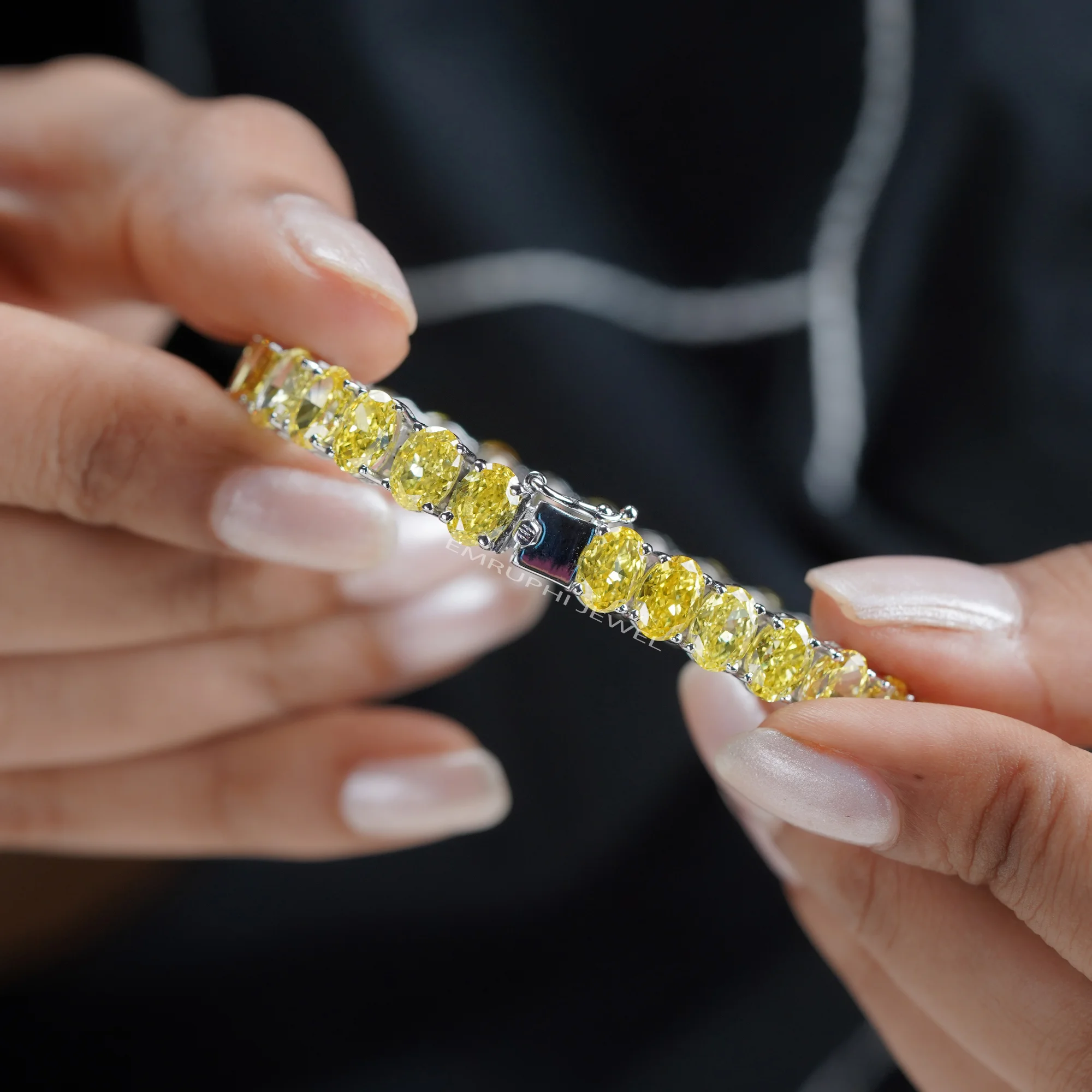 Yellow Oval Lab Grown Diamond Tennis Bracelet, Oval Cut Solitaire Tennis Bracelet in Gold — view 15