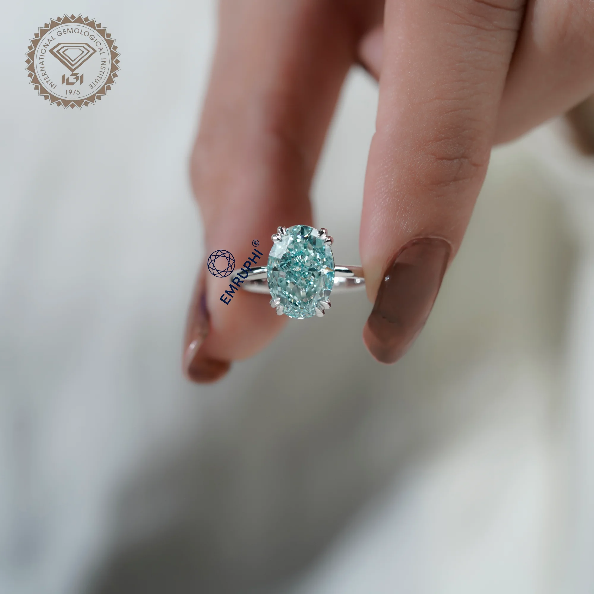 Oval Cut Lab Diamond Ring, Antique Color Diamond Ring, Four Claw Engagement Ring — view 5