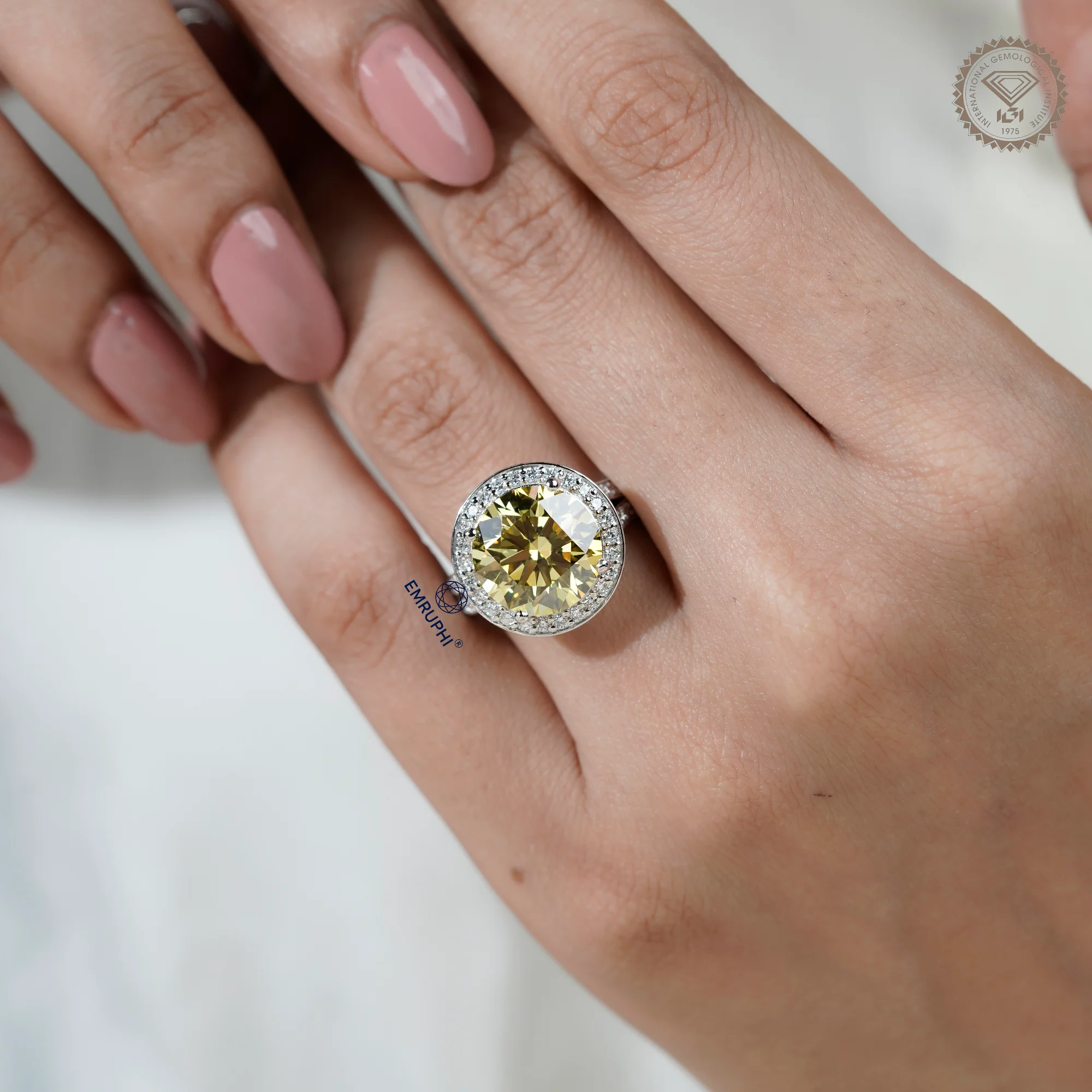 7.00 Carat Round Vivid Yellow Lab Grown Diamond Ring, Certified Rare Collector Stone — view 14