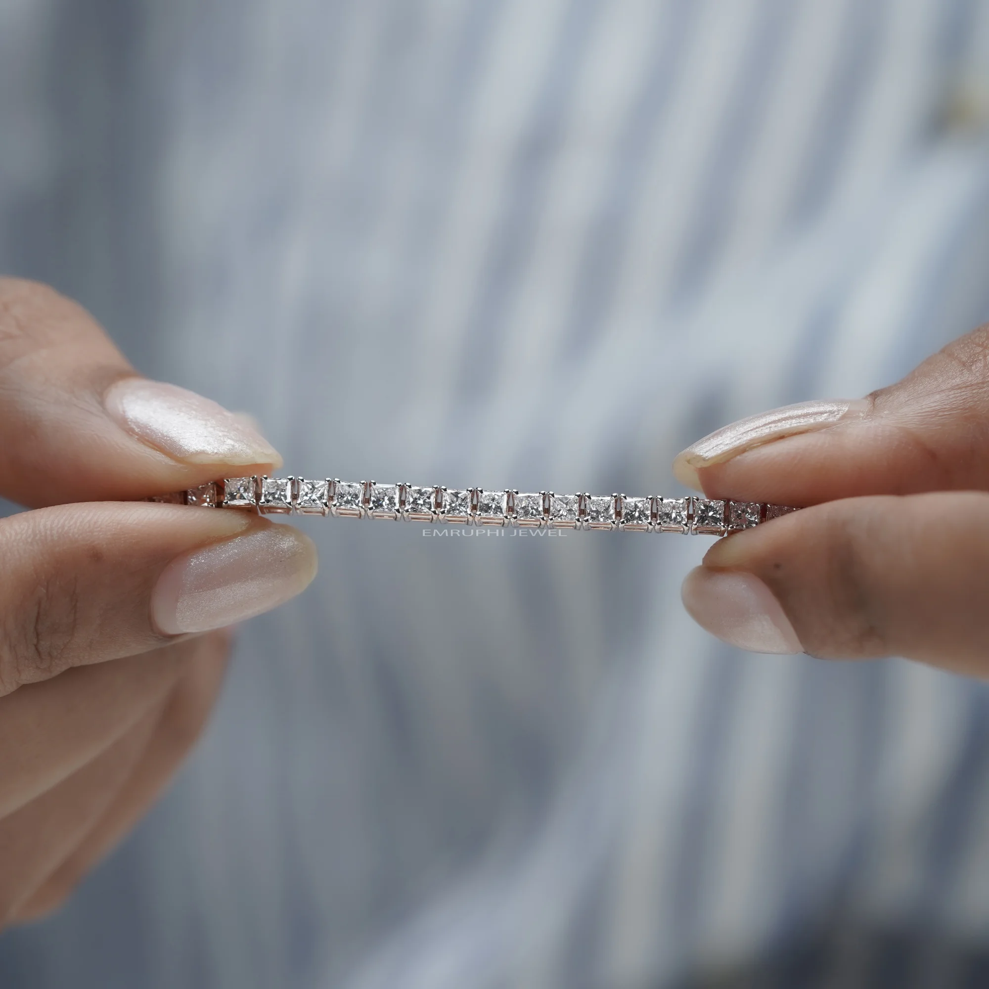 Princess Cut Lab Grown Diamond Tennis Bracelet, Gold Solitaire Bracelet — view 10