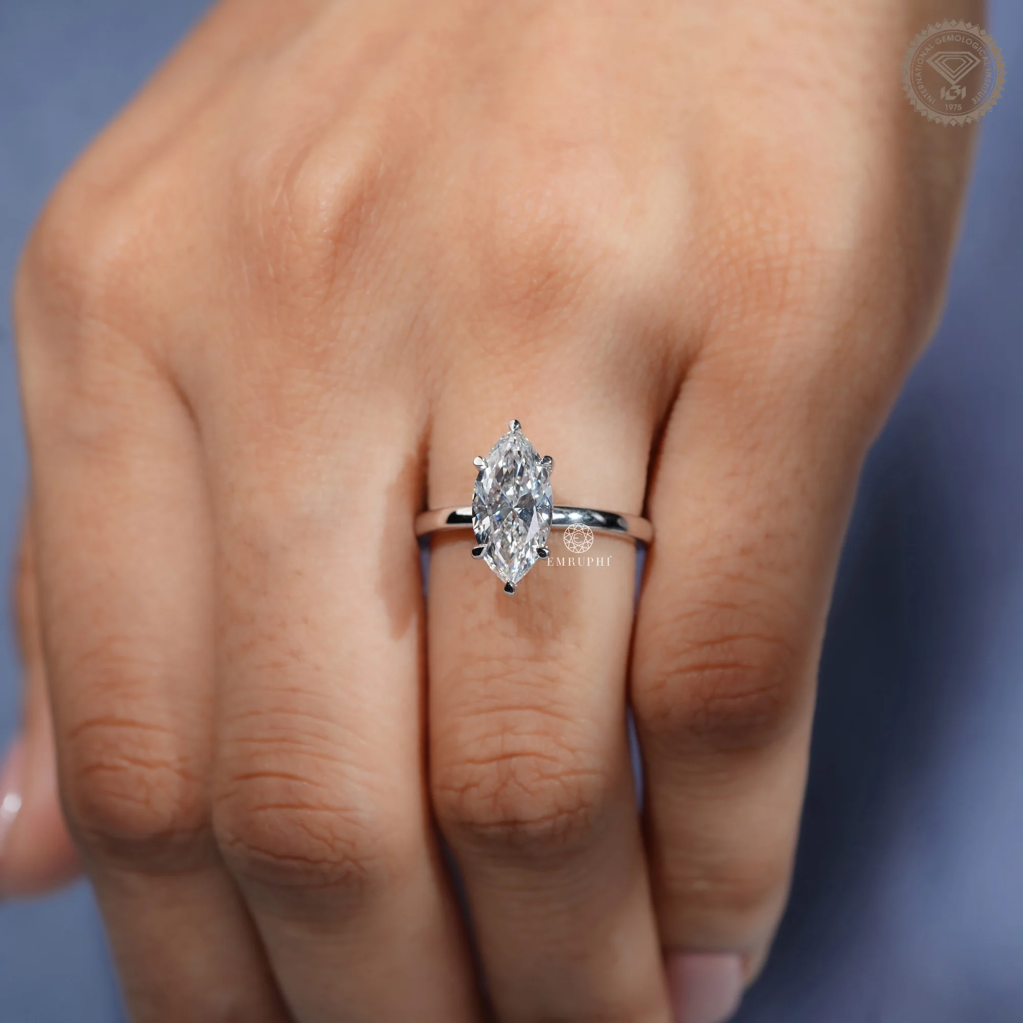 Marquise Lab Grown Diamond Engagement Ring 14K Gold, IGI Certified — view 9