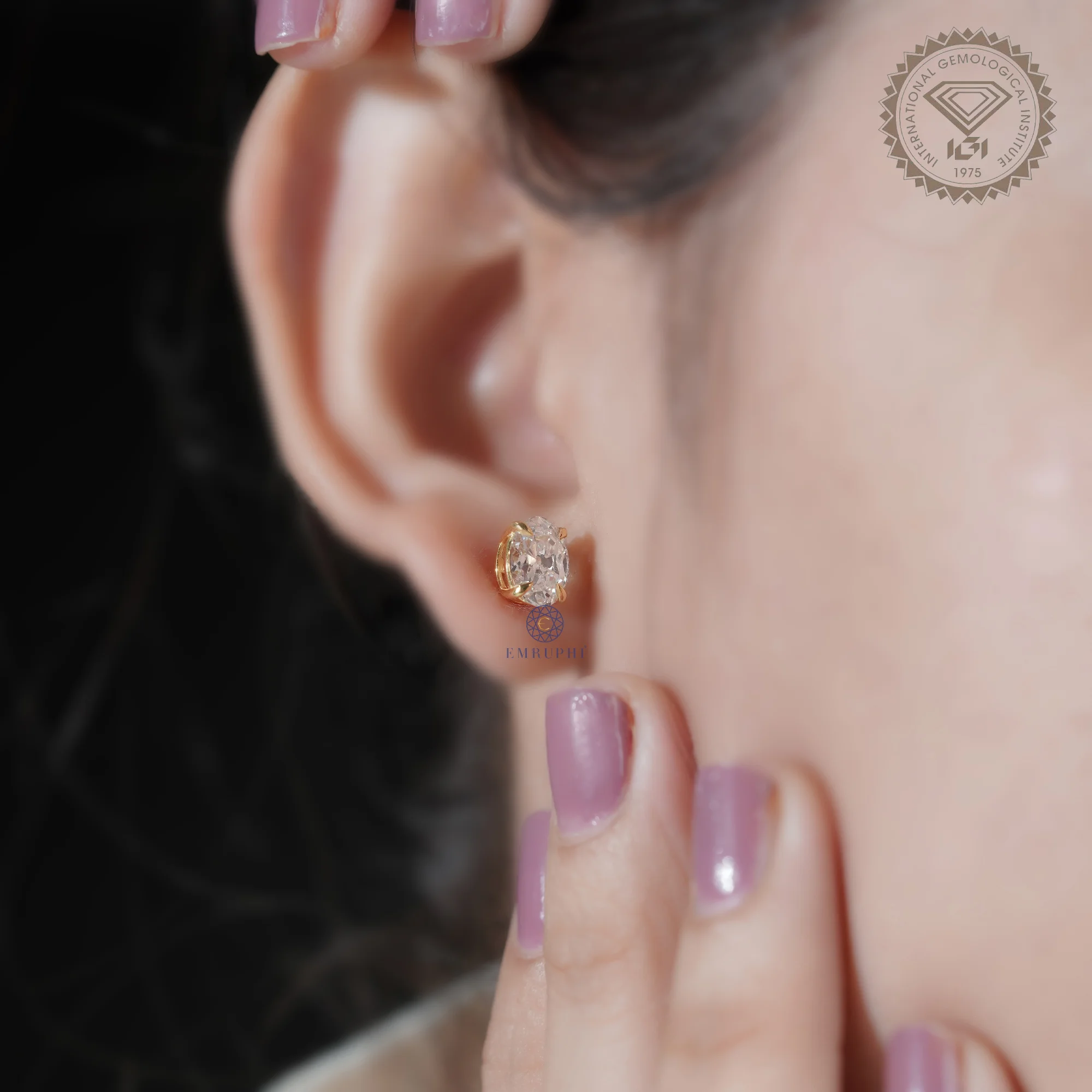 2ct Oval Cut Lab Grown Diamond Stud Earrings, Old Mine Diamond Minimalist Studs — view 9