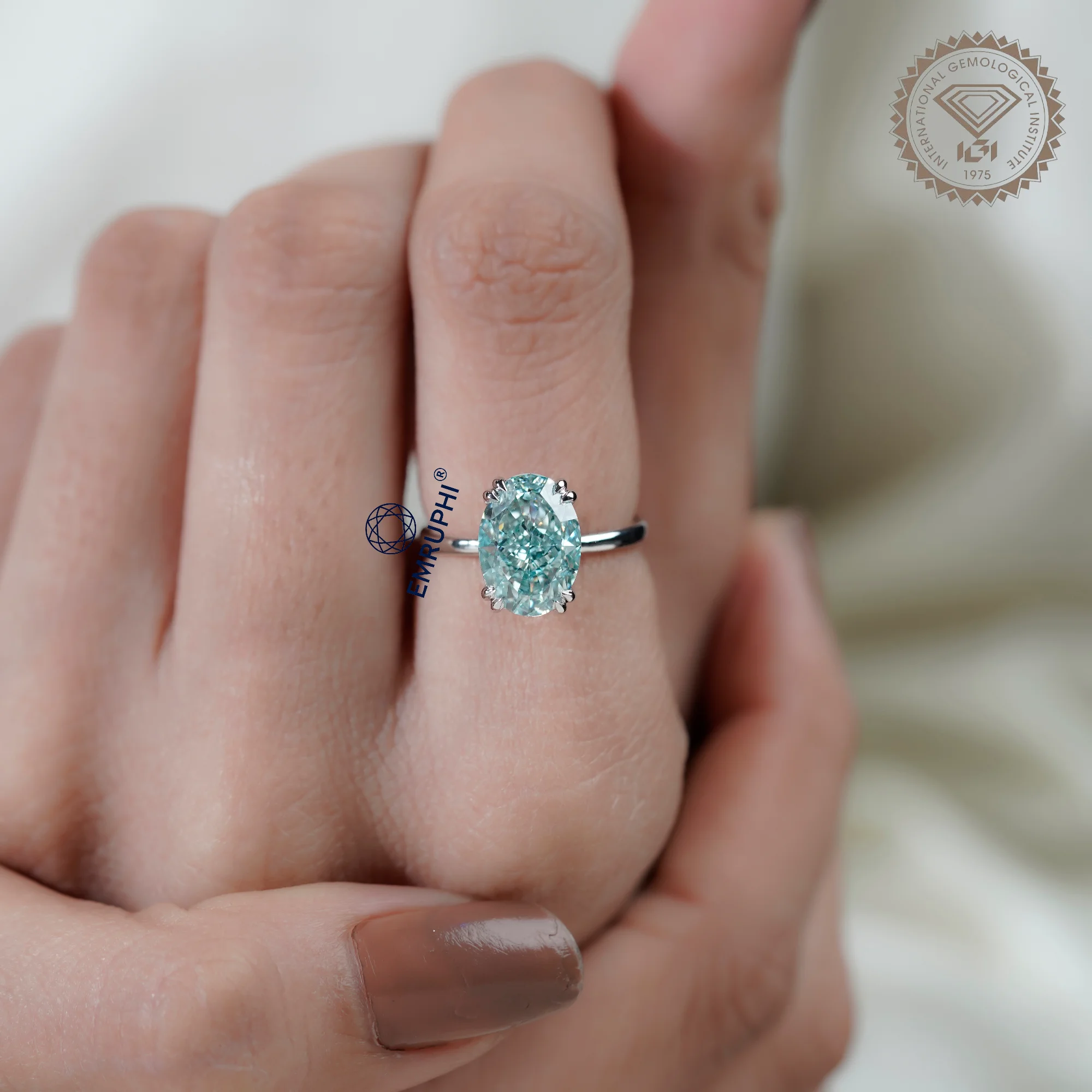 Oval Cut Lab Diamond Ring, Antique Color Diamond Ring, Four Claw Engagement Ring — view 13