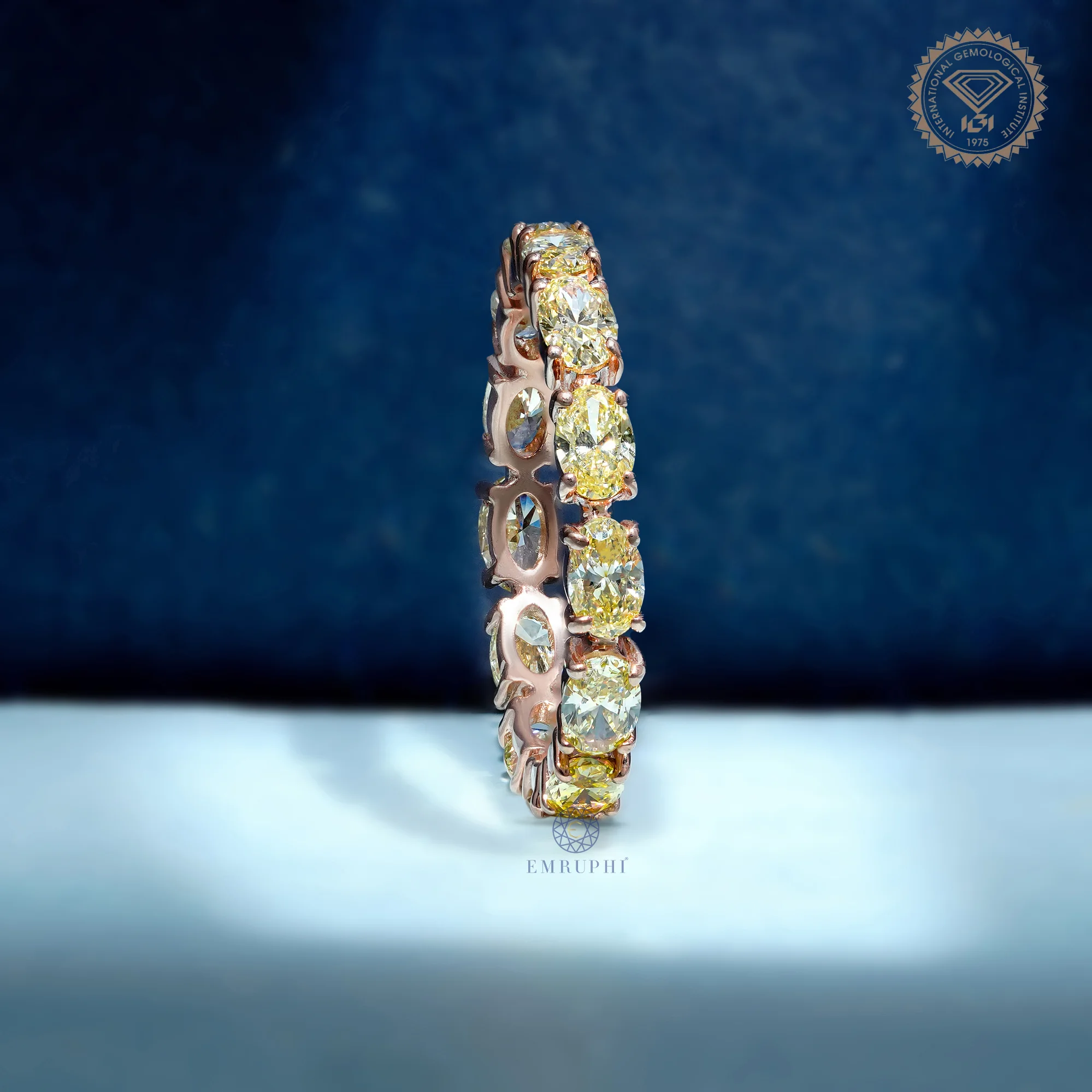 Oval Vivid Yellow Eternity Band, Yellow Diamond Wedding Band, Oval Eternity Ring — view 3