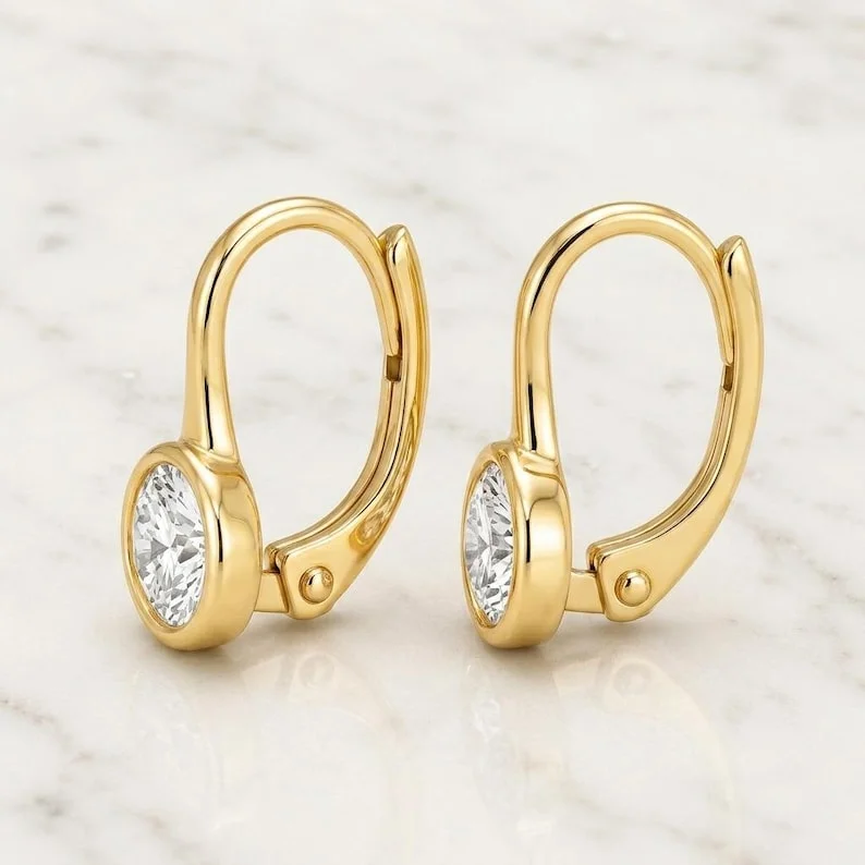 2.00 CTW Round cut Lab Grown Diamond Hoop Earrings, 14k Solid Gold with Emruphi Trusted, Stone None-IGI — view 2