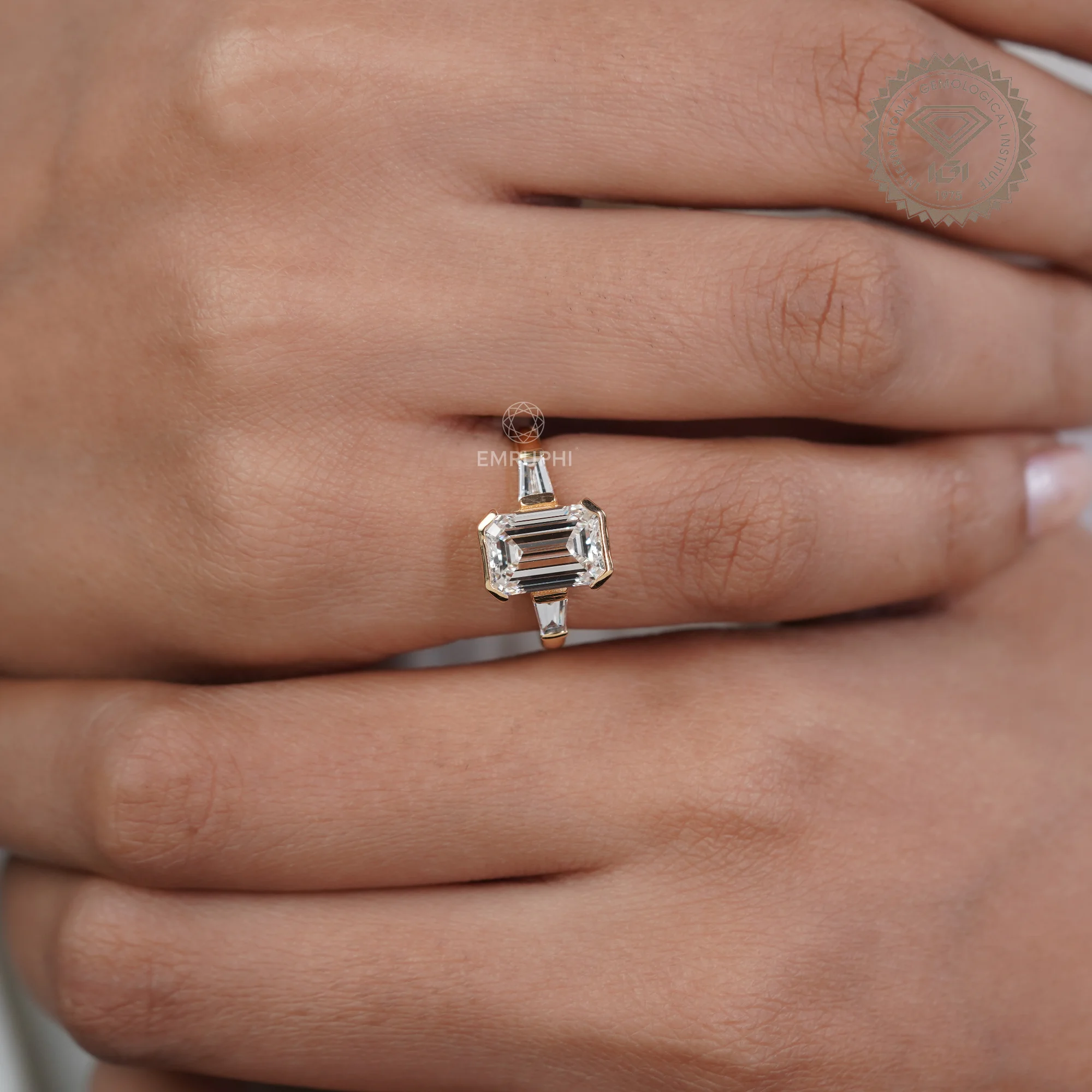 3 Carat Emerald Cut Lab Grown Diamond Ring, Tapered Baguette Ring — view 8