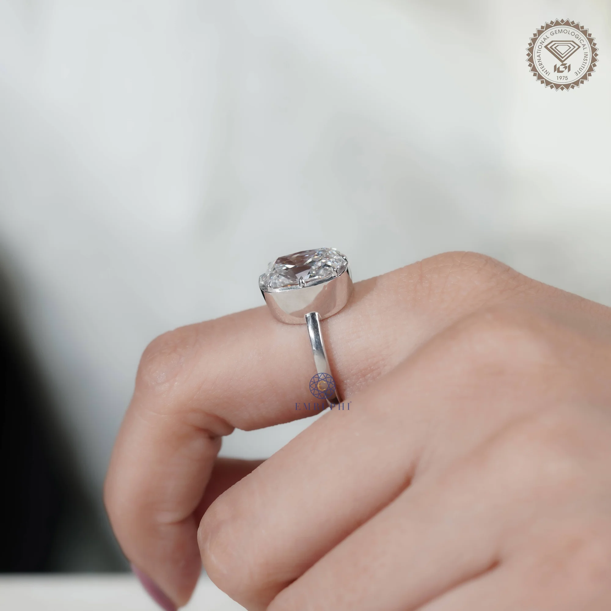 5.00 CT Old Mine Cushion Diamond Engagement Ring, Lab Grown Diamond Wedding Ring, IGI Certified Diamond Ring — view 7