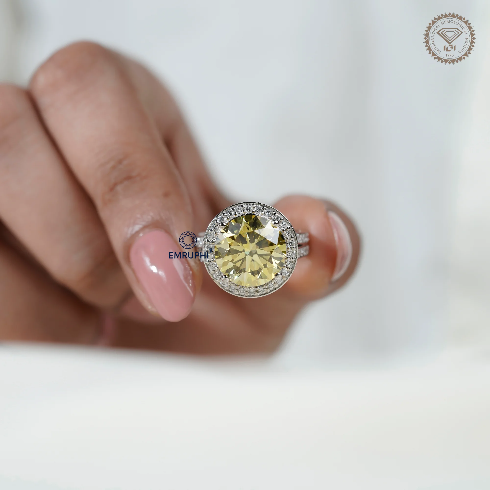 7.00 Carat Round Vivid Yellow Lab Grown Diamond Ring, Certified Rare Collector Stone — view 6
