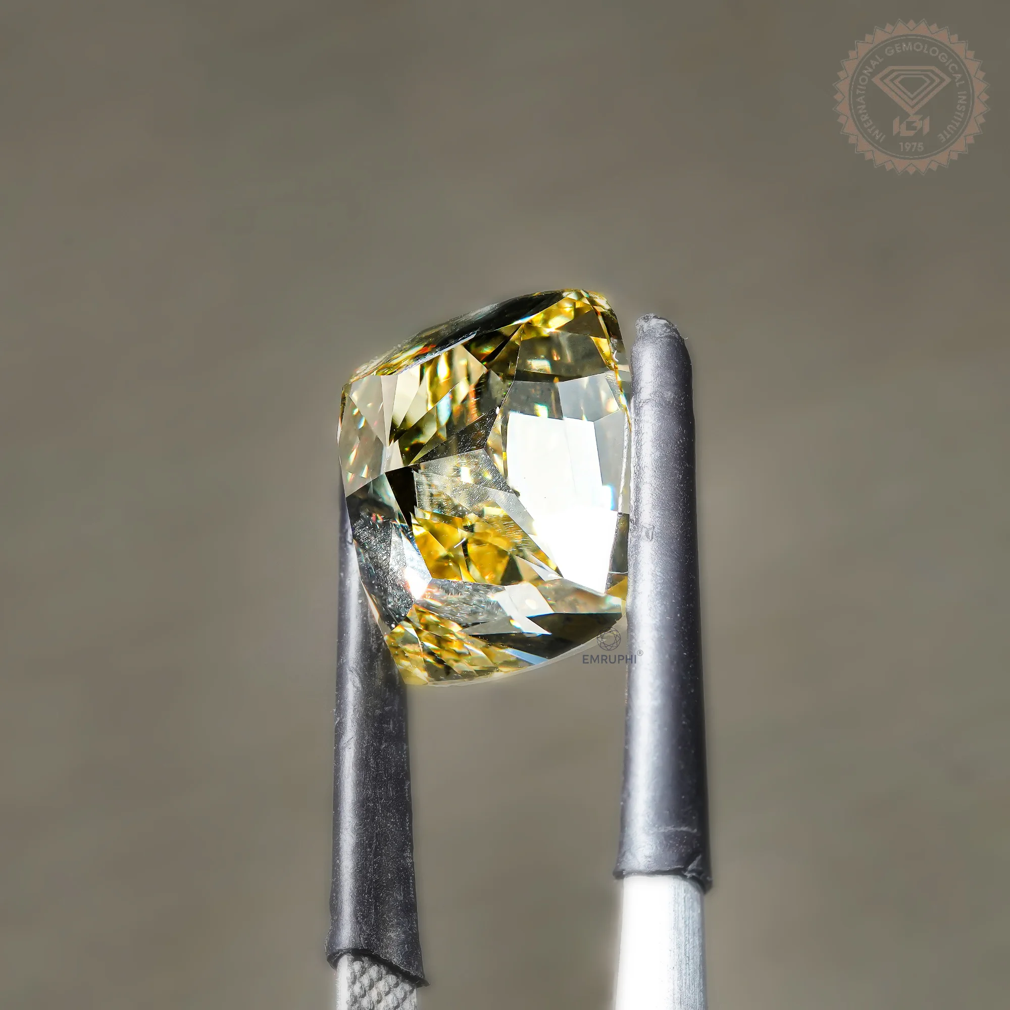 IGI Certified Lab Grown Cushion Diamond, Vivid Yellow 11.61 CT, Engagement Ring CVD Stone — view 2