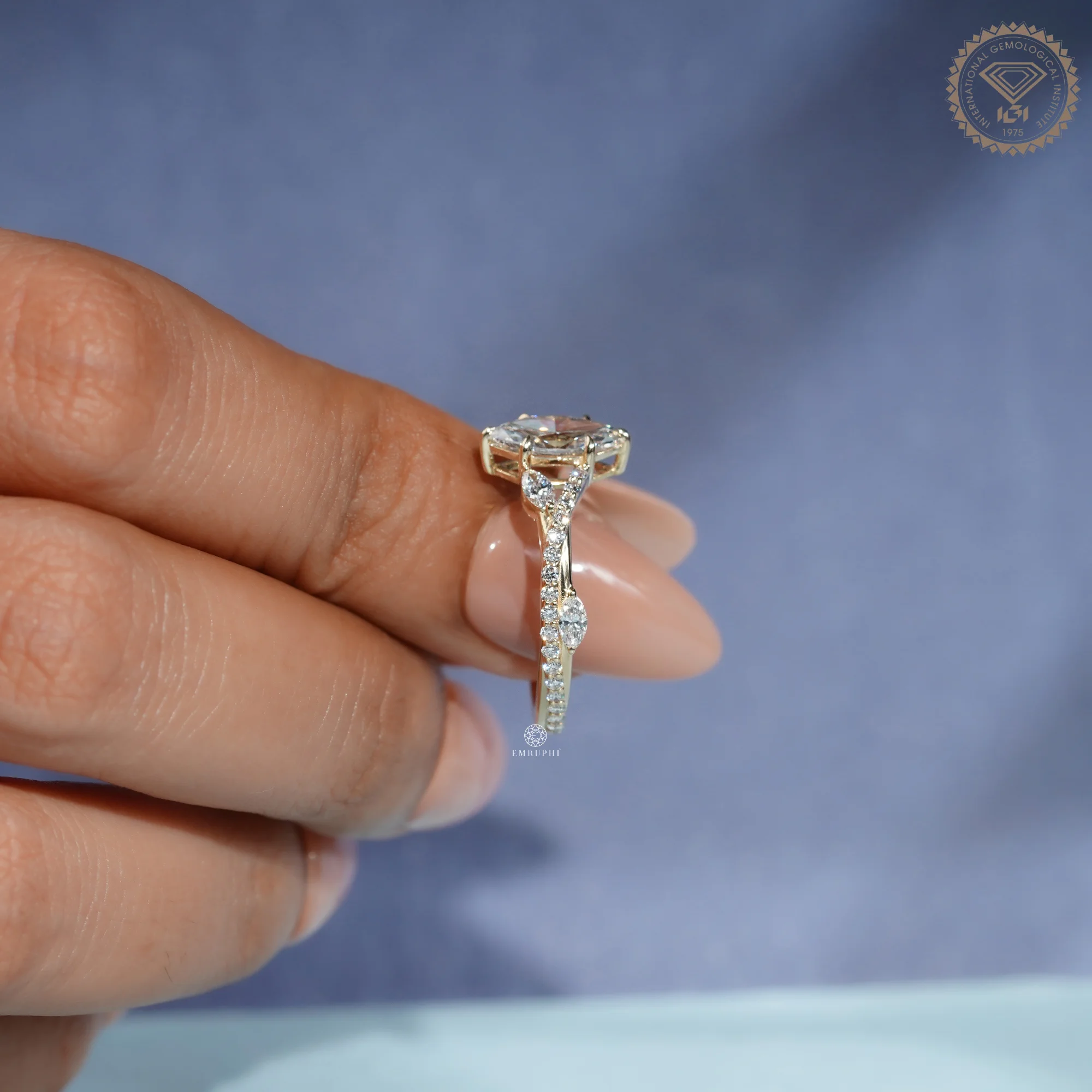 1.00 CT Marquise Lab Grown Diamond Engagement Ring, Twisted Diamond Band — view 9
