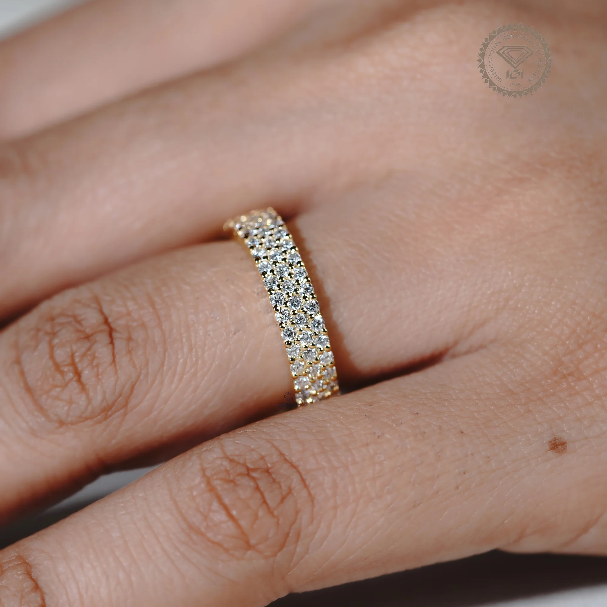 Three Row Lab Diamond Full Eternity Band, Stackable Gold Wedding Ring — view 12