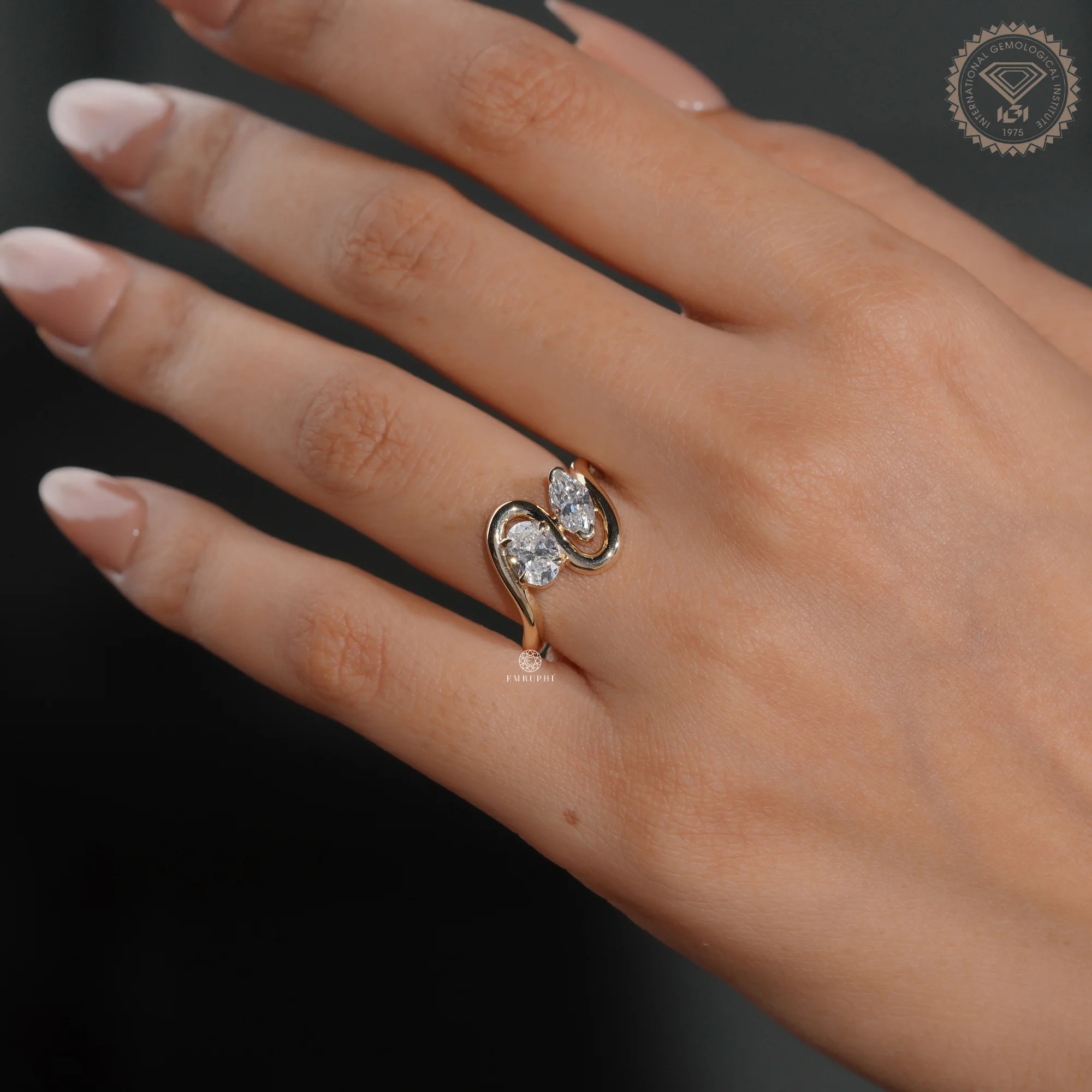 Toi et Moi Lab Grown Diamond Ring, Oval and Marquise Two Stone Engagement Ring — view 6