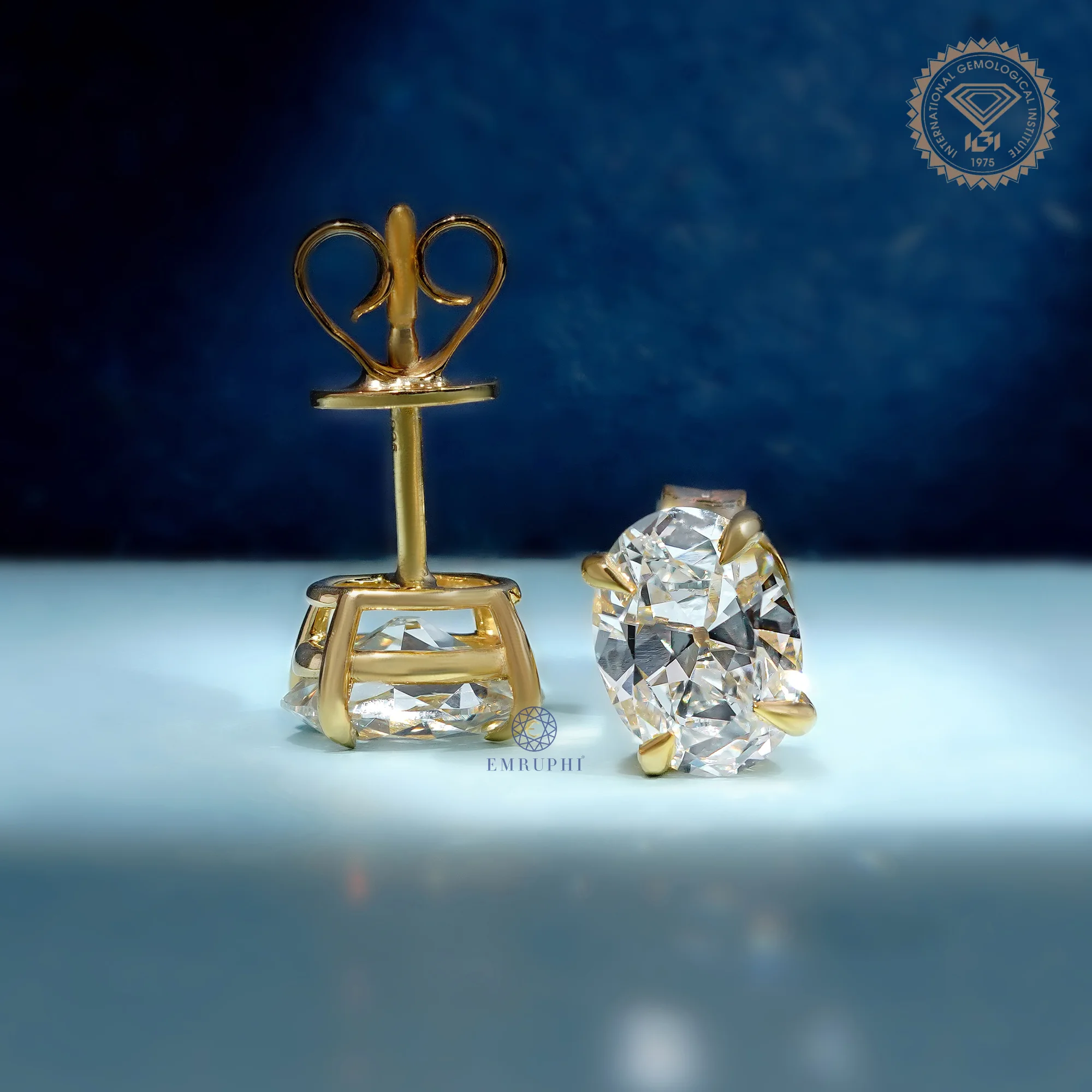2ct Oval Cut Lab Grown Diamond Stud Earrings, Old Mine Diamond Minimalist Studs — view 3