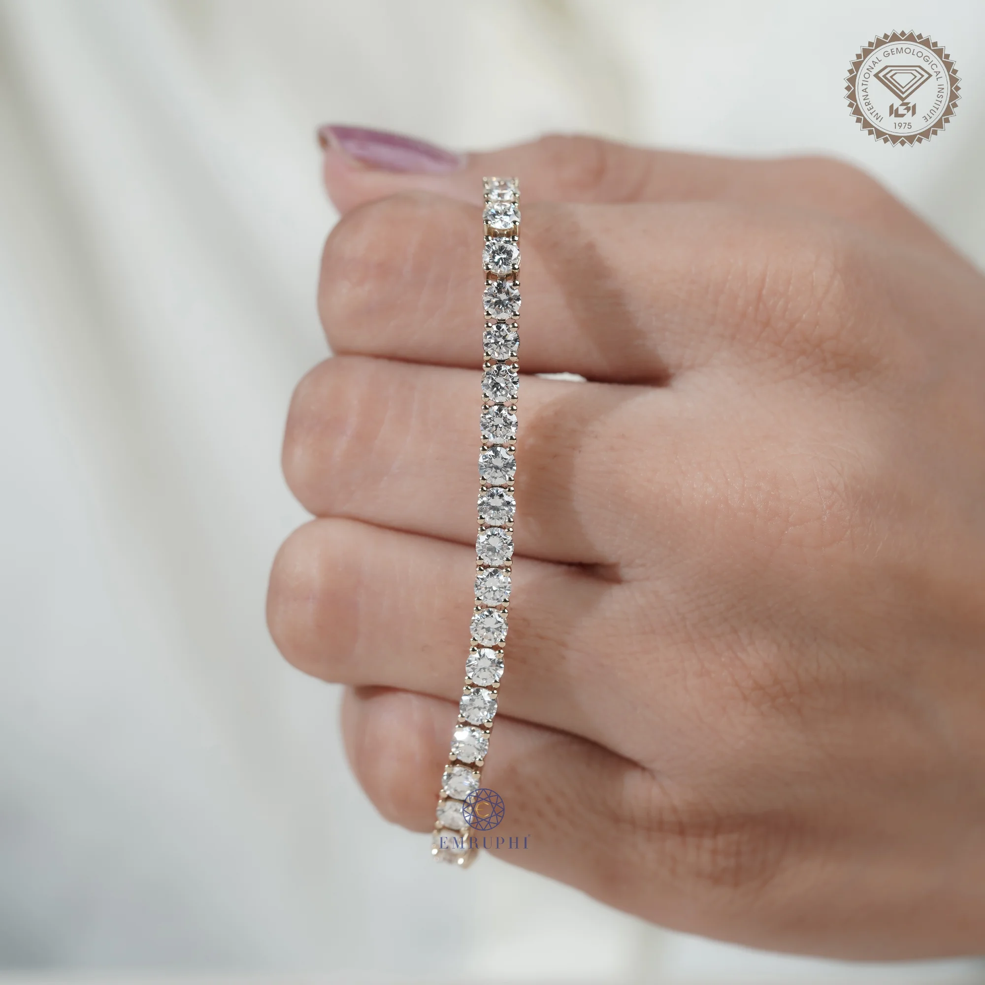 14K Solid Gold Lab Grown Diamond Tennis Bracelet, Round Brilliant DEF VS Clarity — view 8