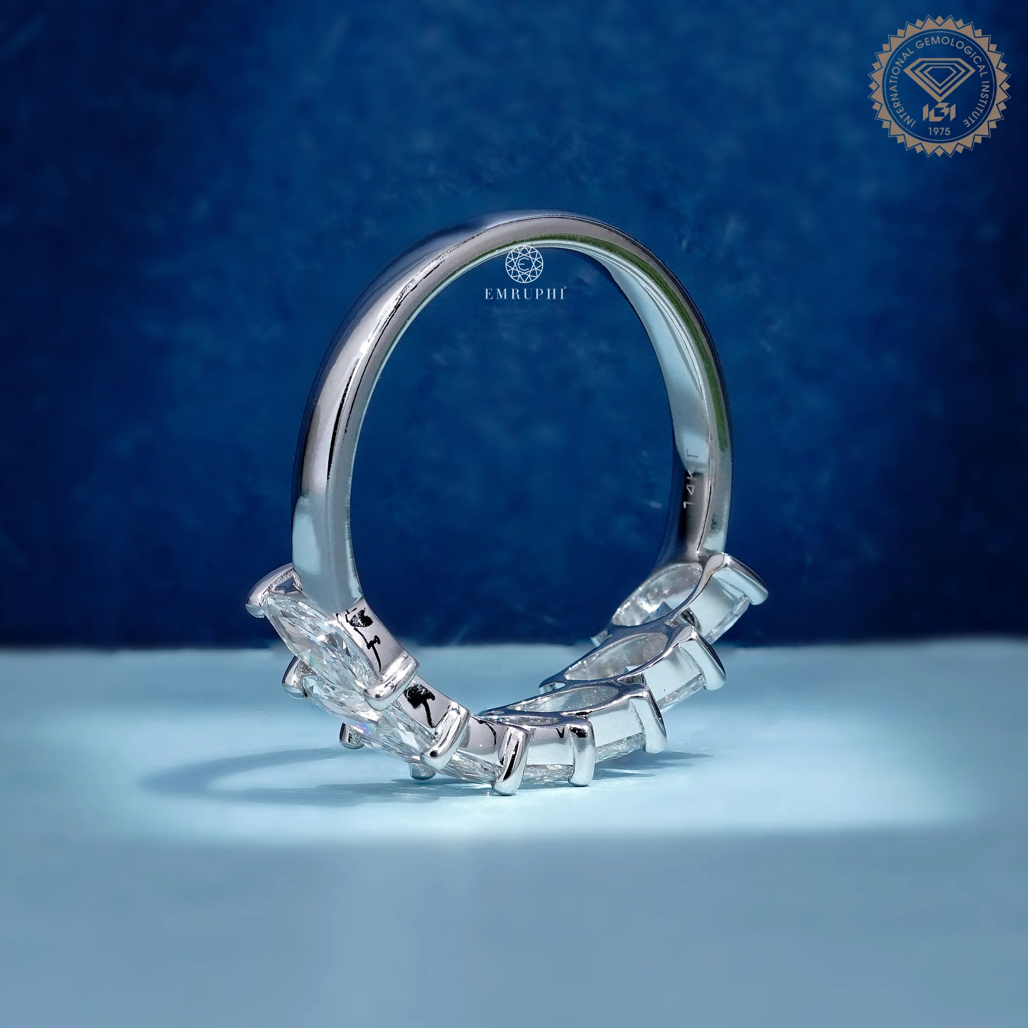 Marquise Cut Lab Grown Diamond Half Eternity Ring, Angled Marquise Wedding Band — view 4