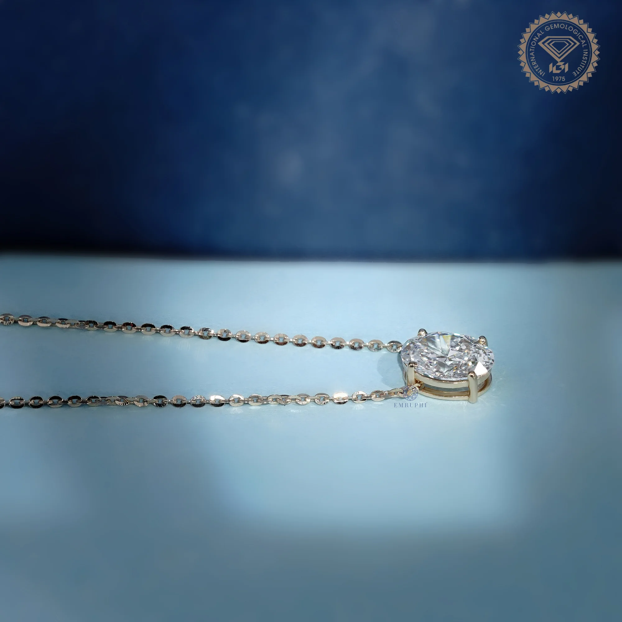 2 CT Oval Cut Solitaire Lab Grown Diamond Pendant, 14K Gold Necklace — view 6