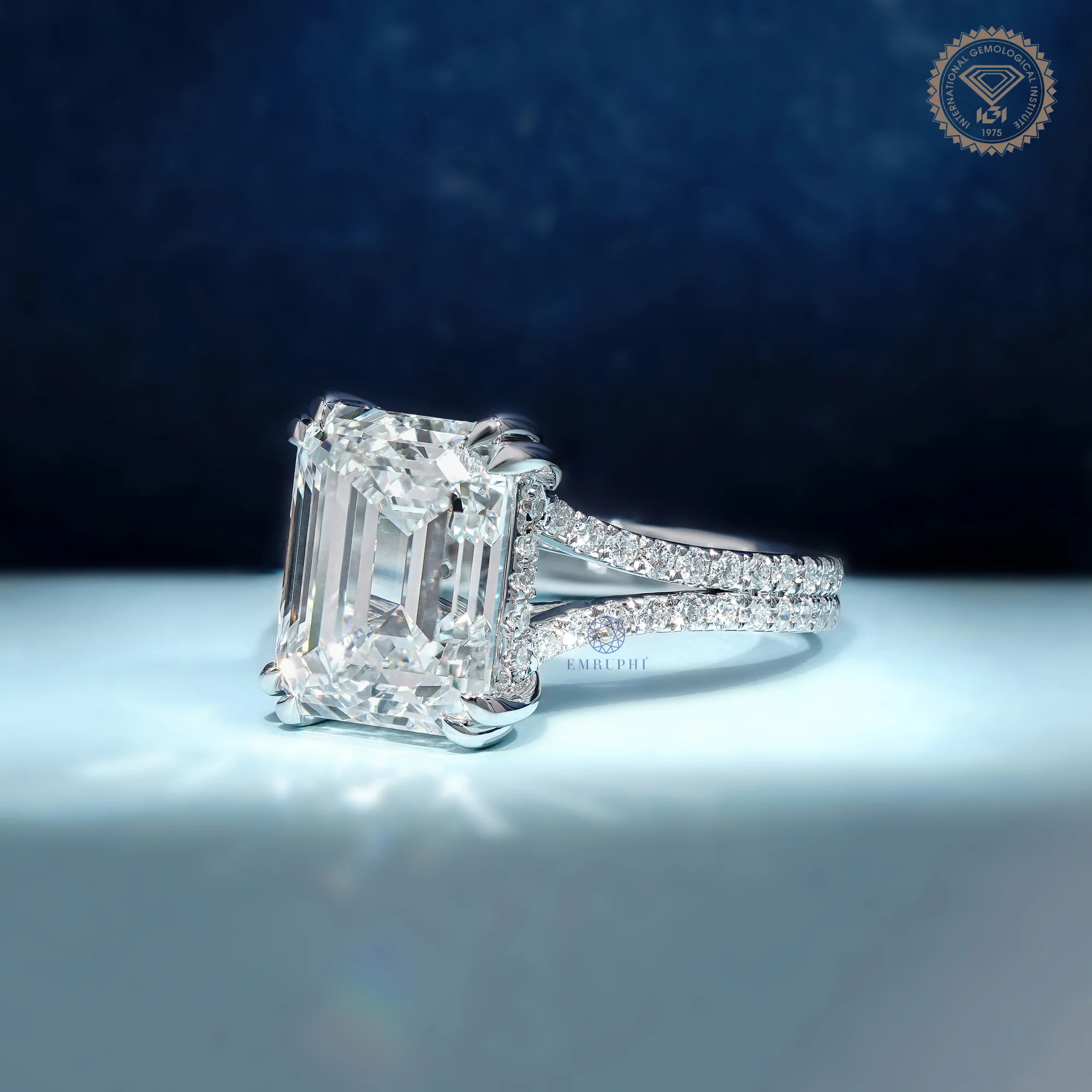 6 CT Emerald Lab Grown Diamond Ring, E-F-G Color, VVS2 Diamond, IGI Certified — view 2