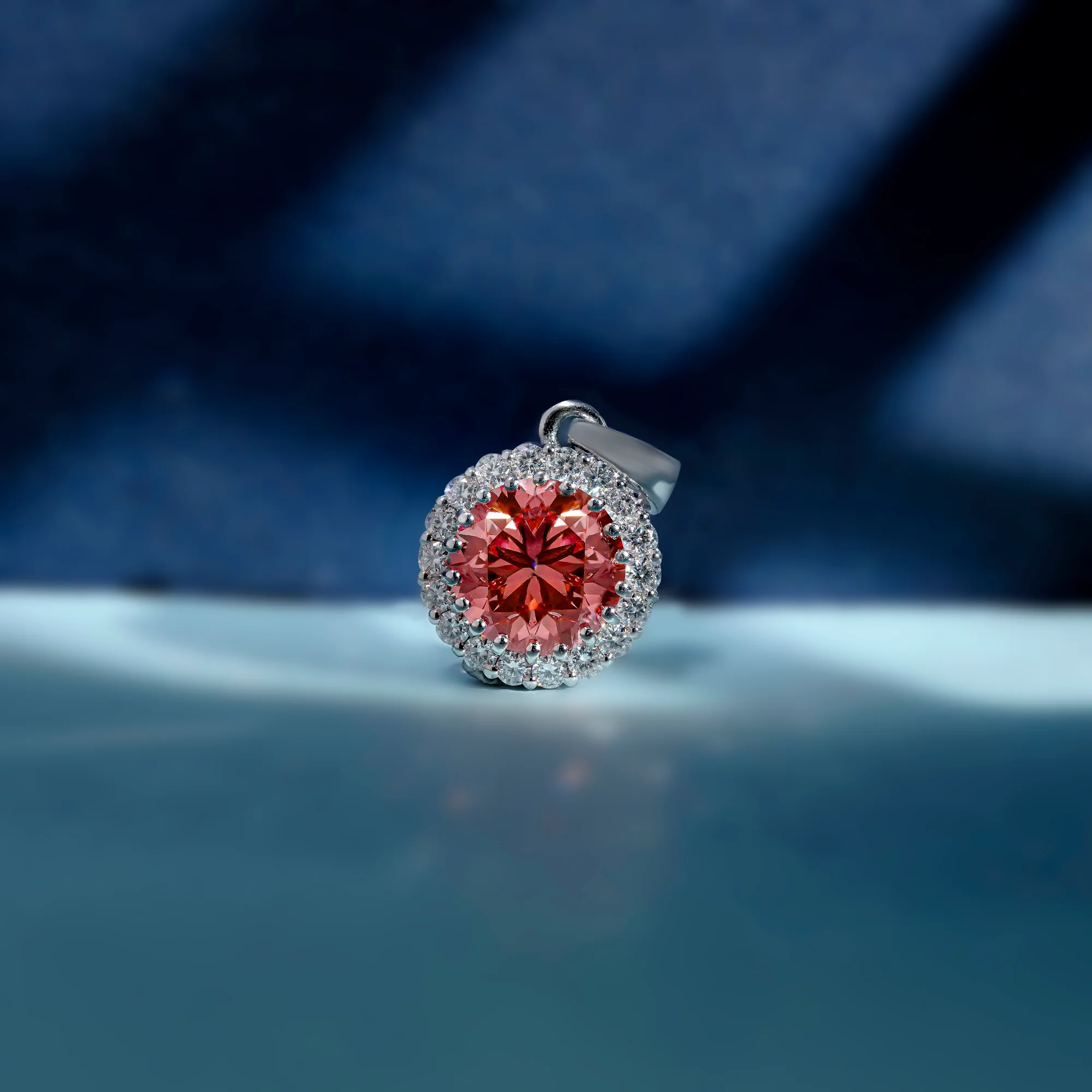 Vivid Pink Round Halo Pendant, Certified Lab Grown Diamond — view 2