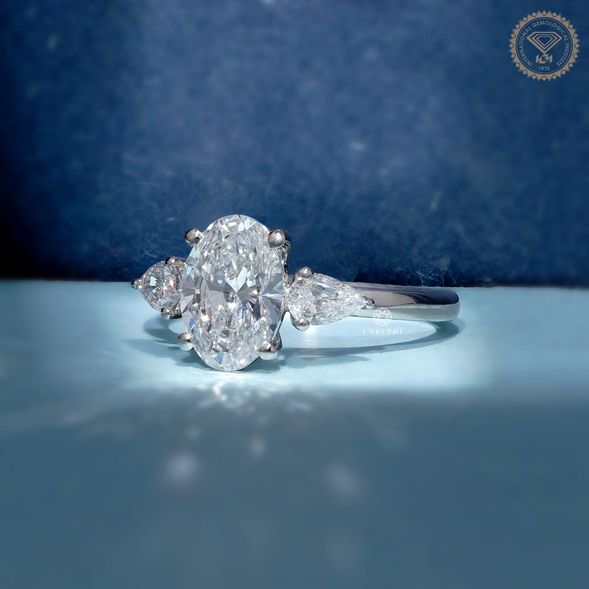 1.60 CT Oval Cut Lab Grown Engagement Ring With Pear Side Stone, Oval Three Stone Diamond Ring — view 2