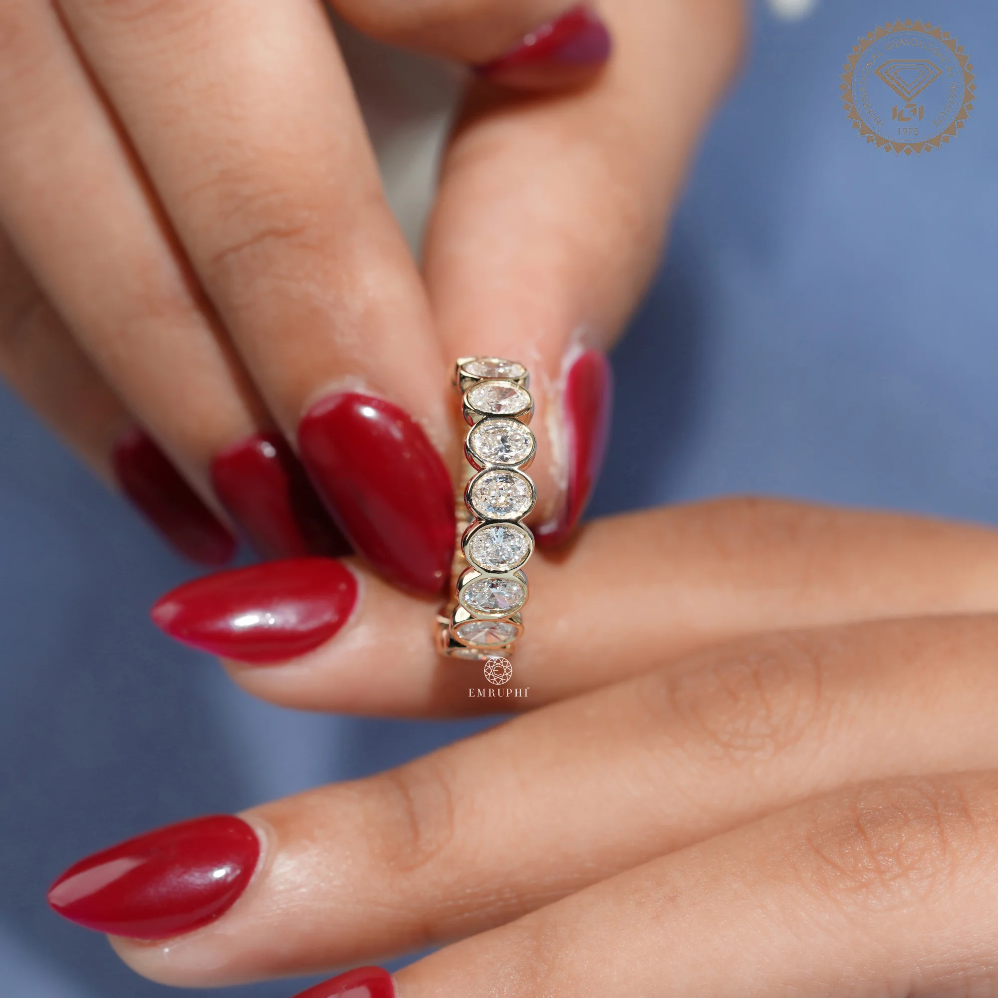 Oval Cut Lab Grown Diamond Bezel Eternity Band, Full Eternity Wedding Ring — view 9