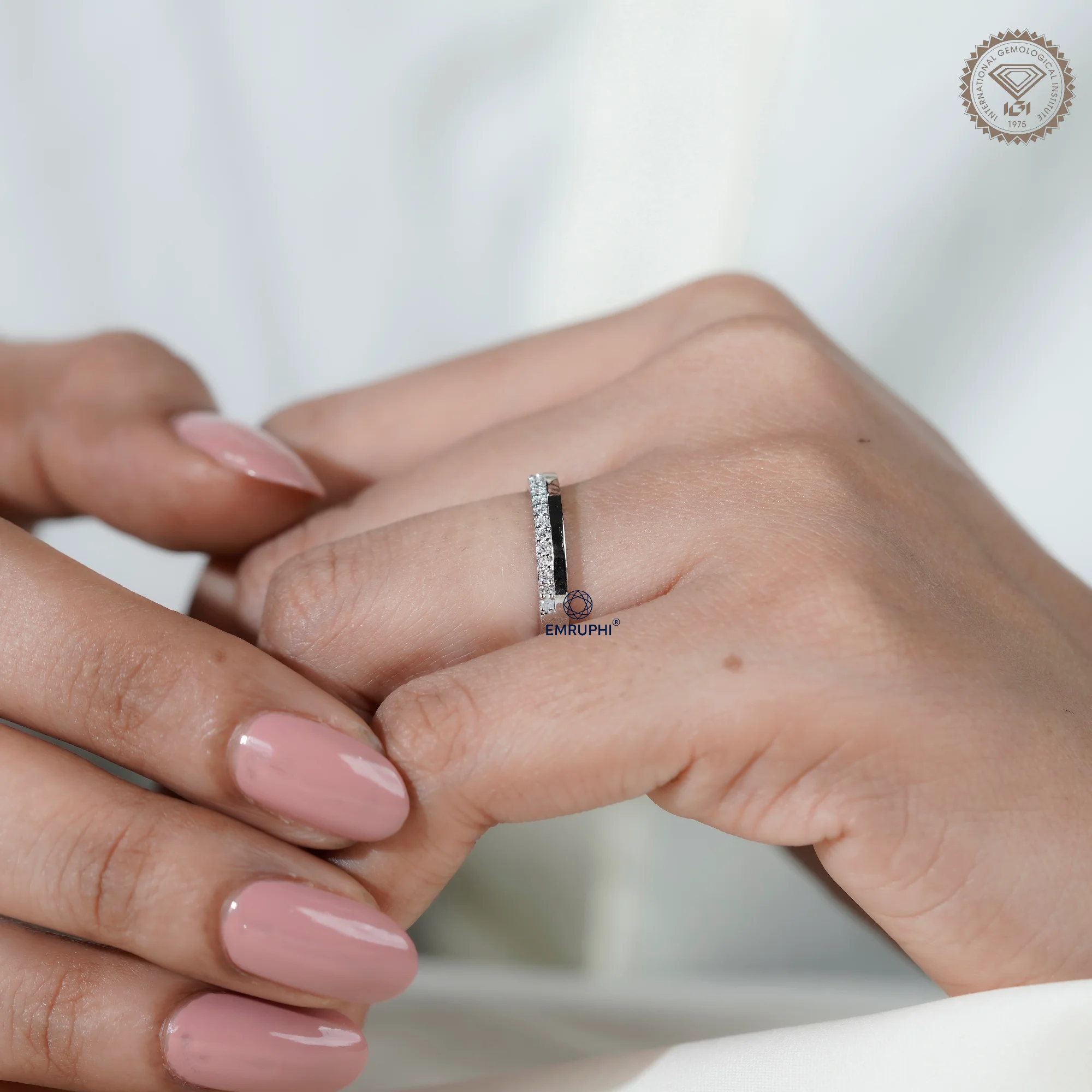 3 MM Pave Set Lab Diamond Wedding Band, Half Diamond Half Plain Band, Anniversary Gift — view 13