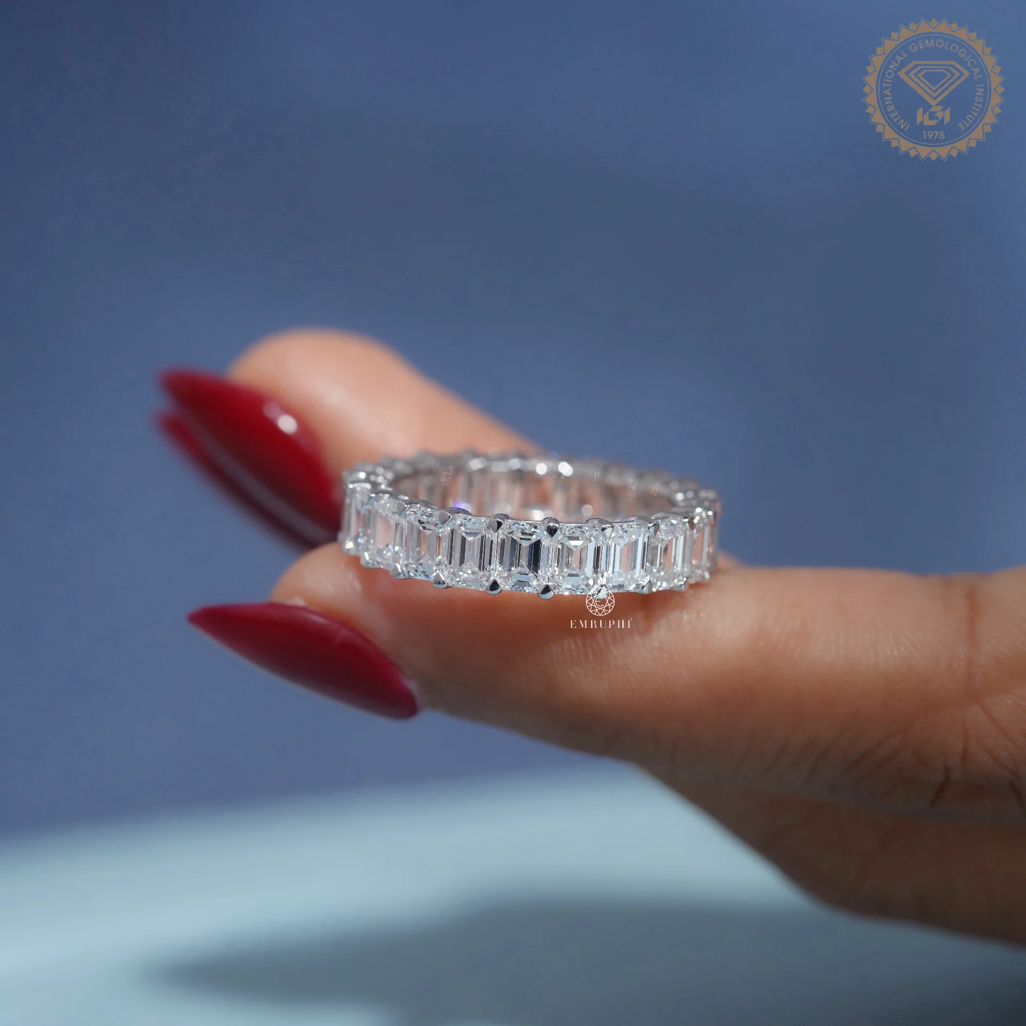 Emerald Cut Diamond Eternity Band, Full Eternity Wedding Ring, IGI Certified Diamond Ring — view 7