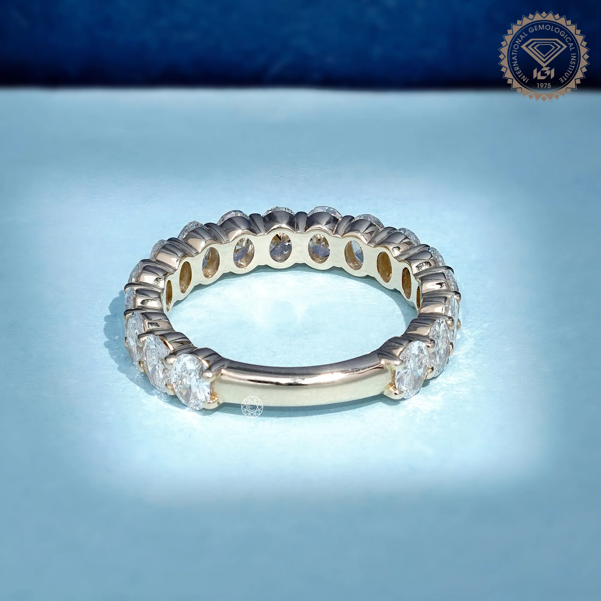 Oval Cut Diamond Eternity Band, Half Eternity Wedding Ring, IGI Certified Diamond Ring — view 5