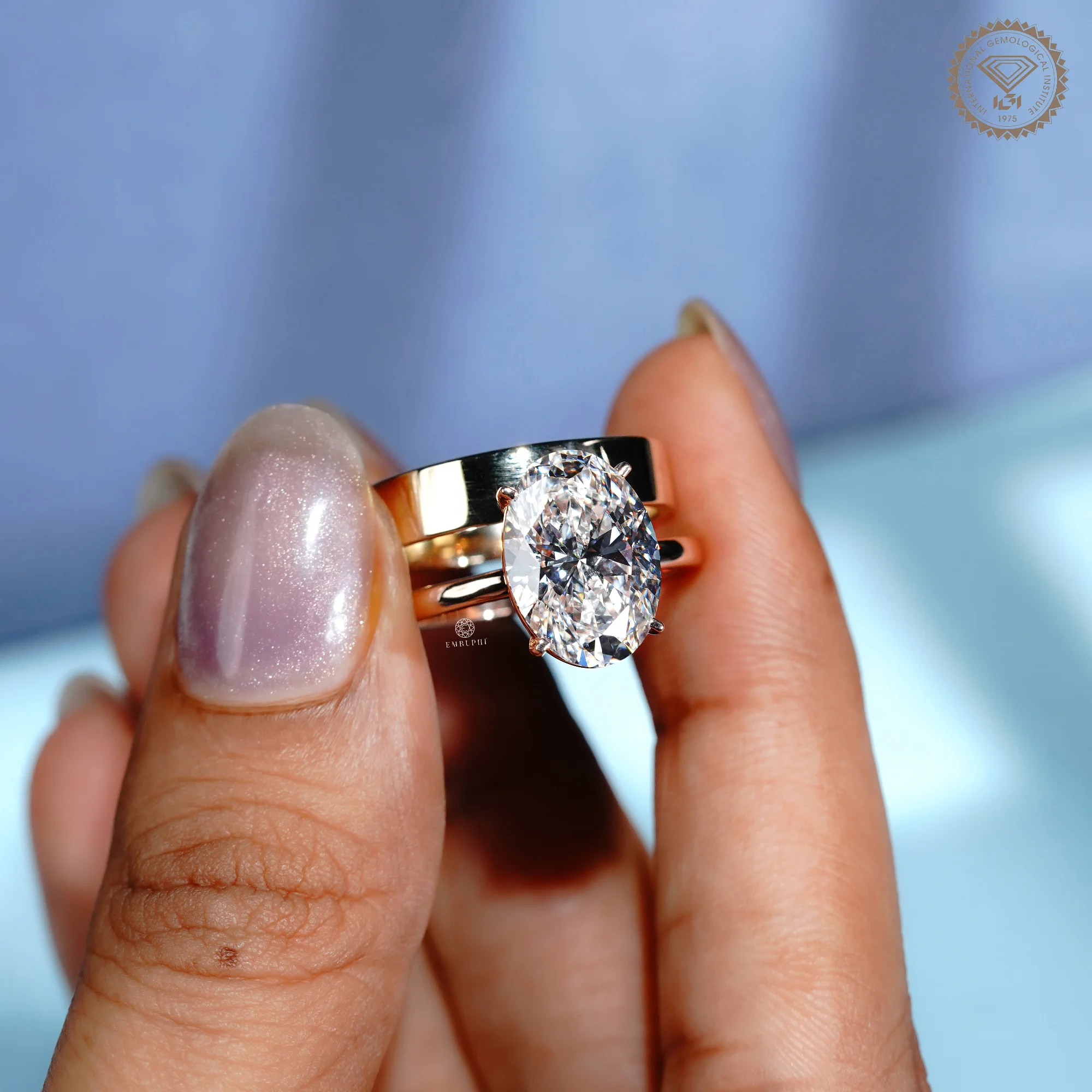 5 CT Oval Lab Grown Diamond Engagement Ring & 5mm Plain Gold Band Ring Set — view 2