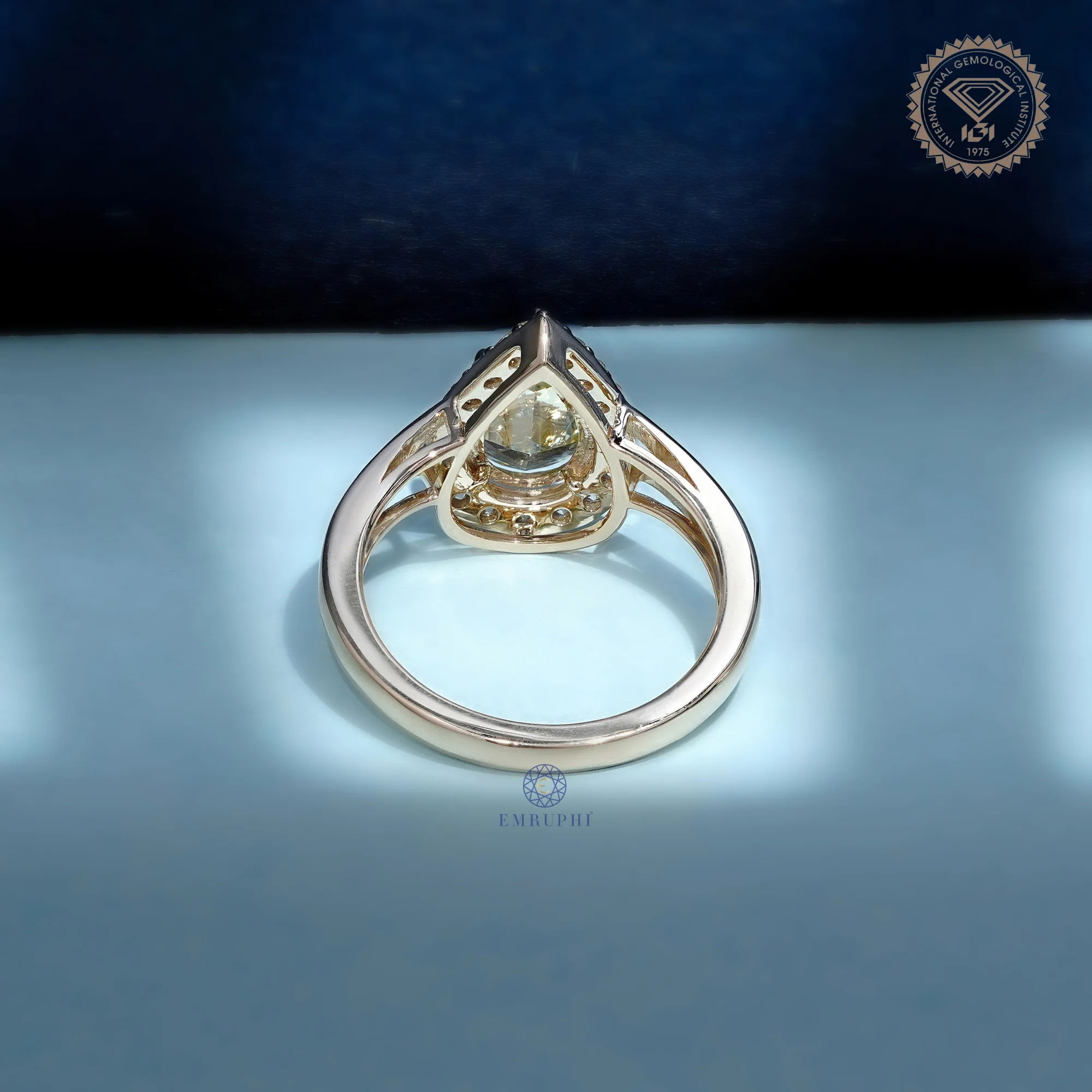 2.00 CT Pear Cut Yellow Lab Grown Diamond Halo Ring, Fancy Yellow Diamond Engagement Ring — view 4