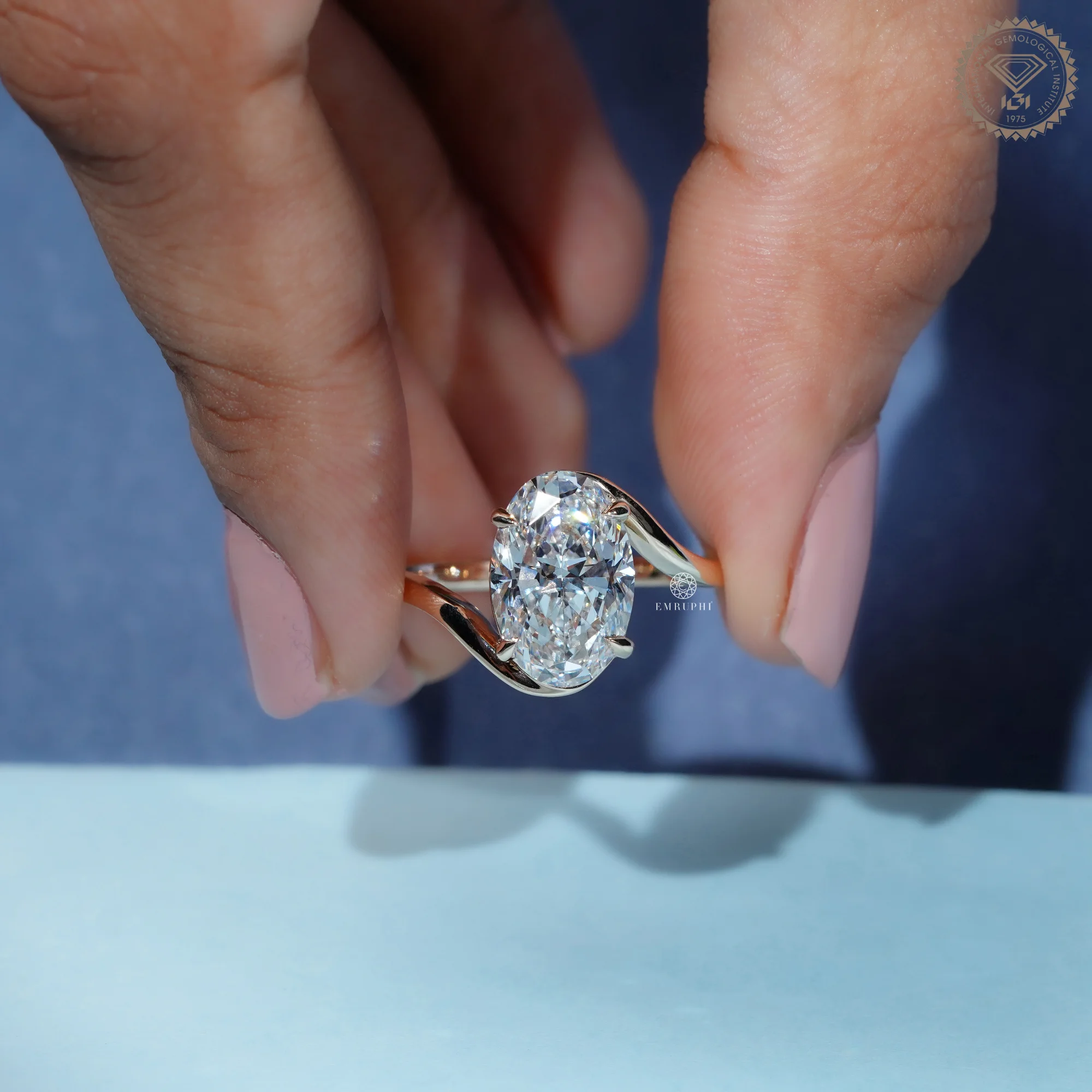 Oval Lab Grown Diamond Engagement Ring, Modern Wave Solitaire Ring — view 5
