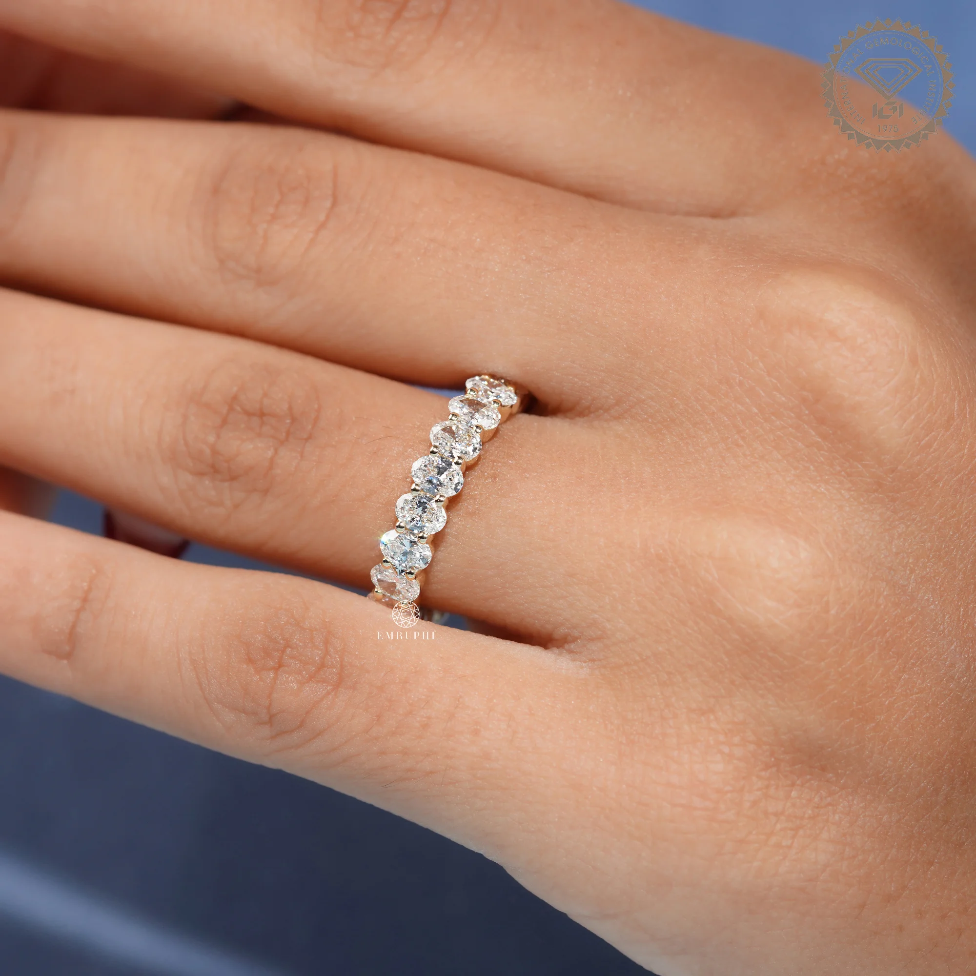 Oval Cut Diamond Eternity Band, Half Eternity Wedding Ring, IGI Certified Diamond Ring — view 9