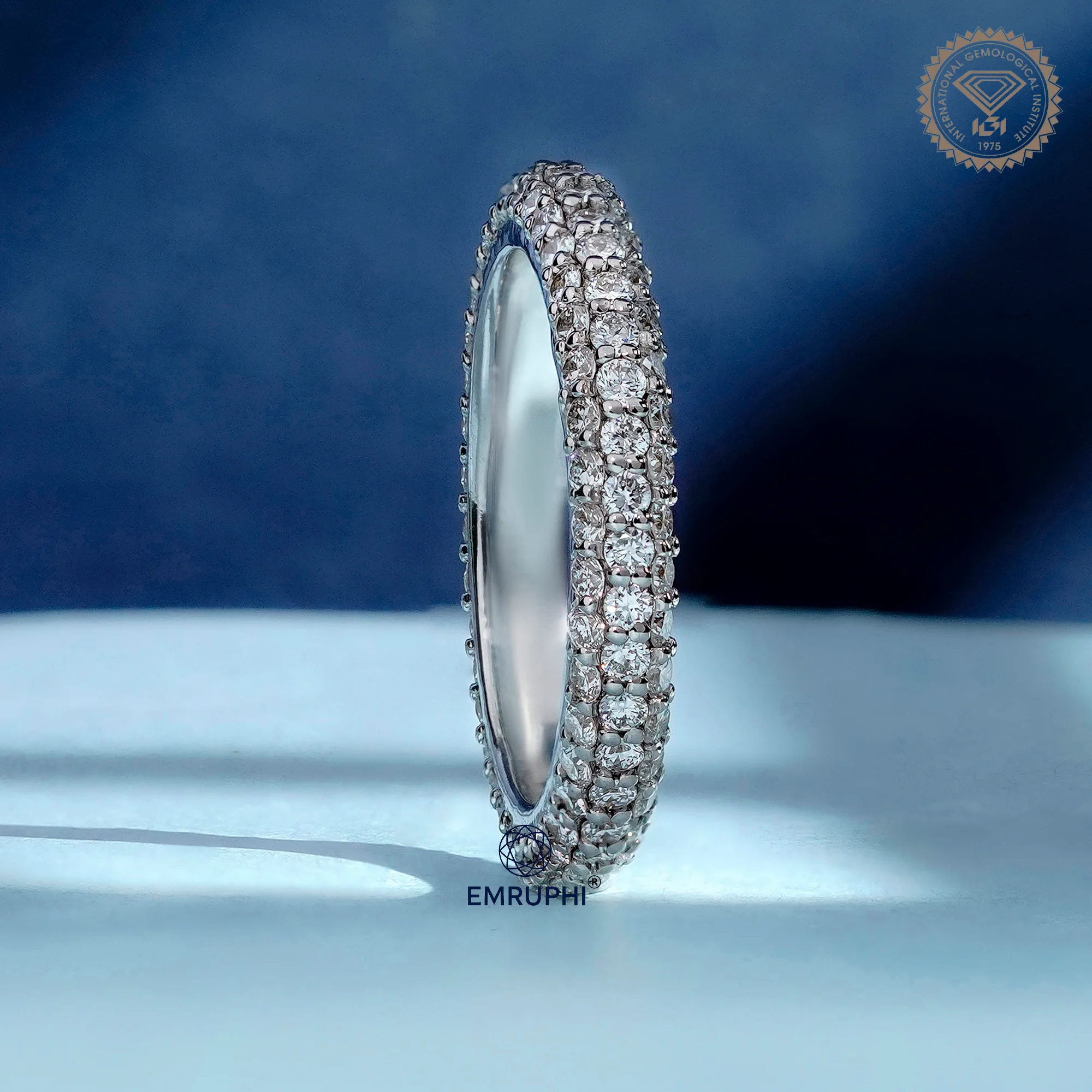 3 Row Lab Diamond Eternity Band, 3mm Wedding, Stackable Full Ring — view 4