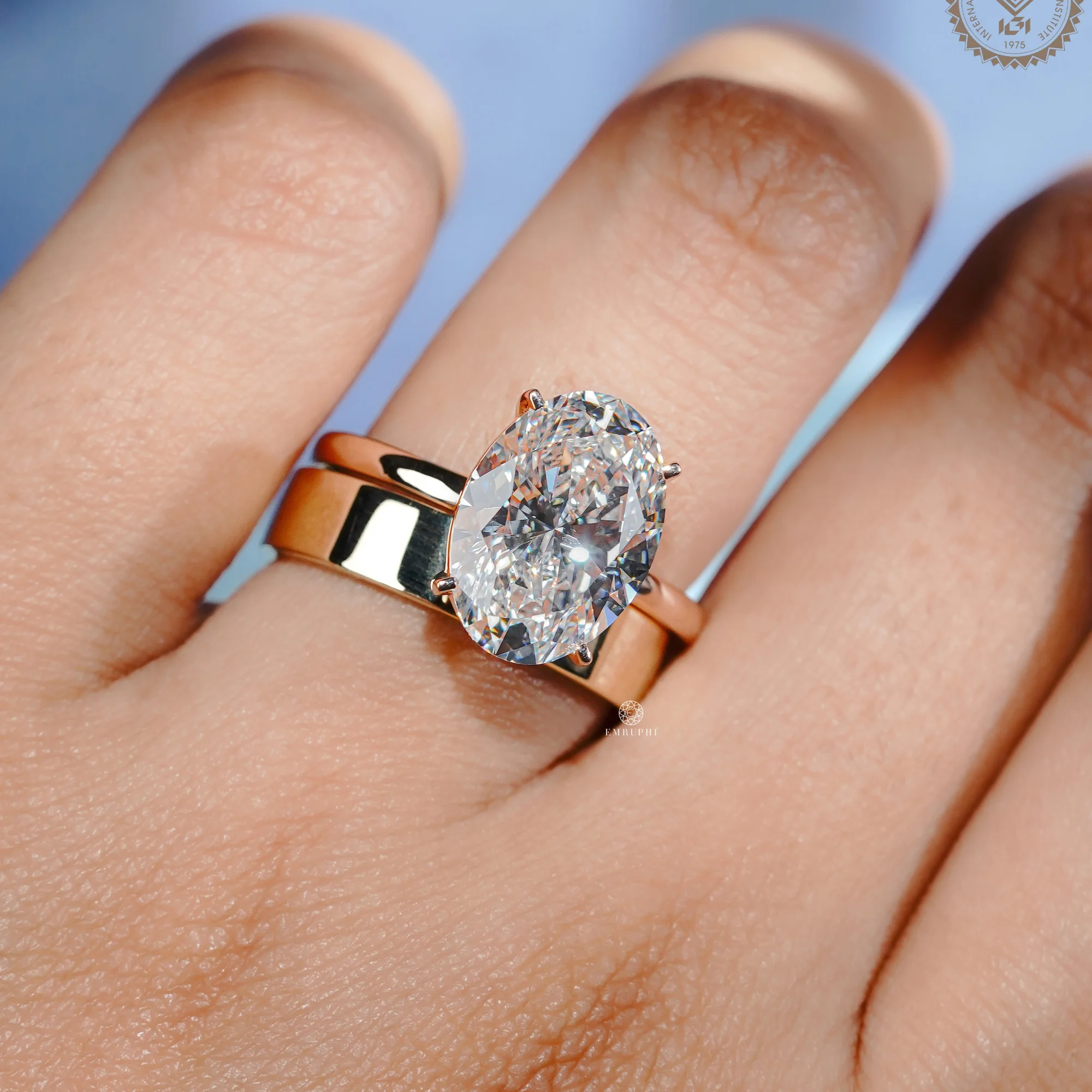 5 CT Oval Lab Grown Diamond Engagement Ring & 5mm Plain Gold Band Ring Set