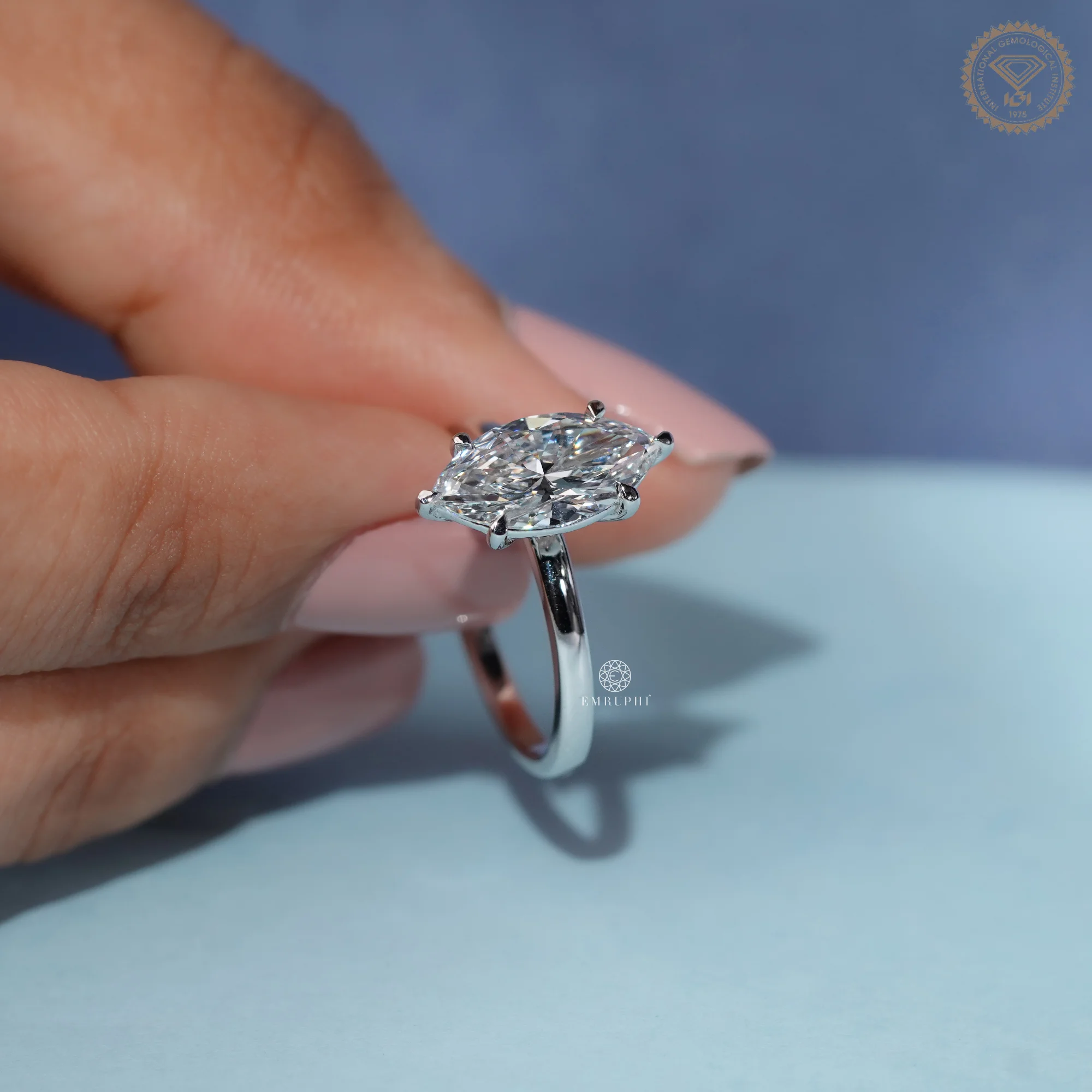 Marquise Lab Grown Diamond Engagement Ring 14K Gold, IGI Certified — view 6