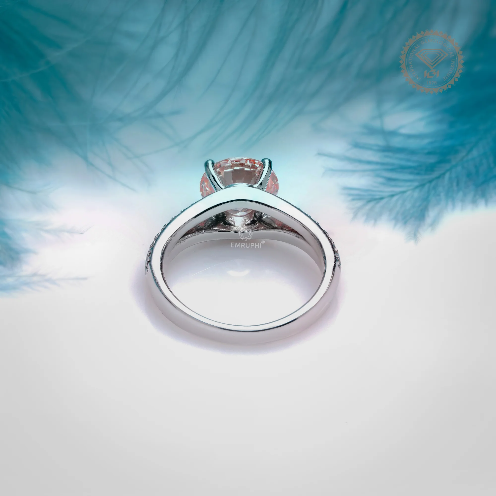 2.00 CT Pink Lab Diamond Engagement Ring, 14K White Gold Split Shank Ring — view 4