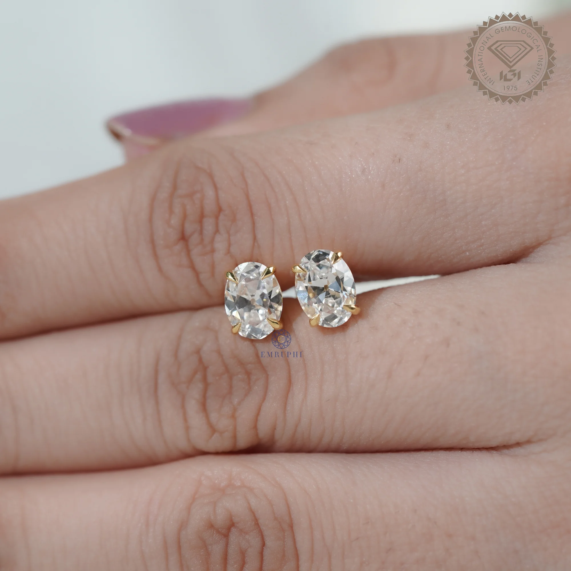 2ct Oval Cut Lab Grown Diamond Stud Earrings, Old Mine Diamond Minimalist Studs — view 13