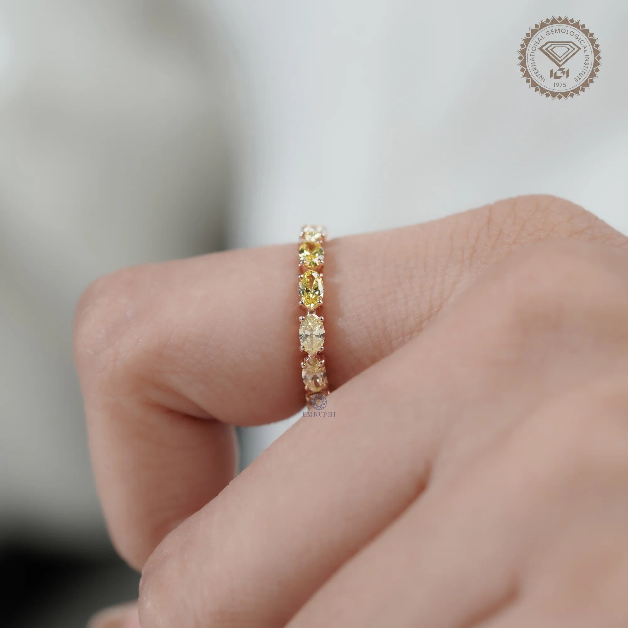 Oval Vivid Yellow Eternity Band, Yellow Diamond Wedding Band, Oval Eternity Ring — view 9
