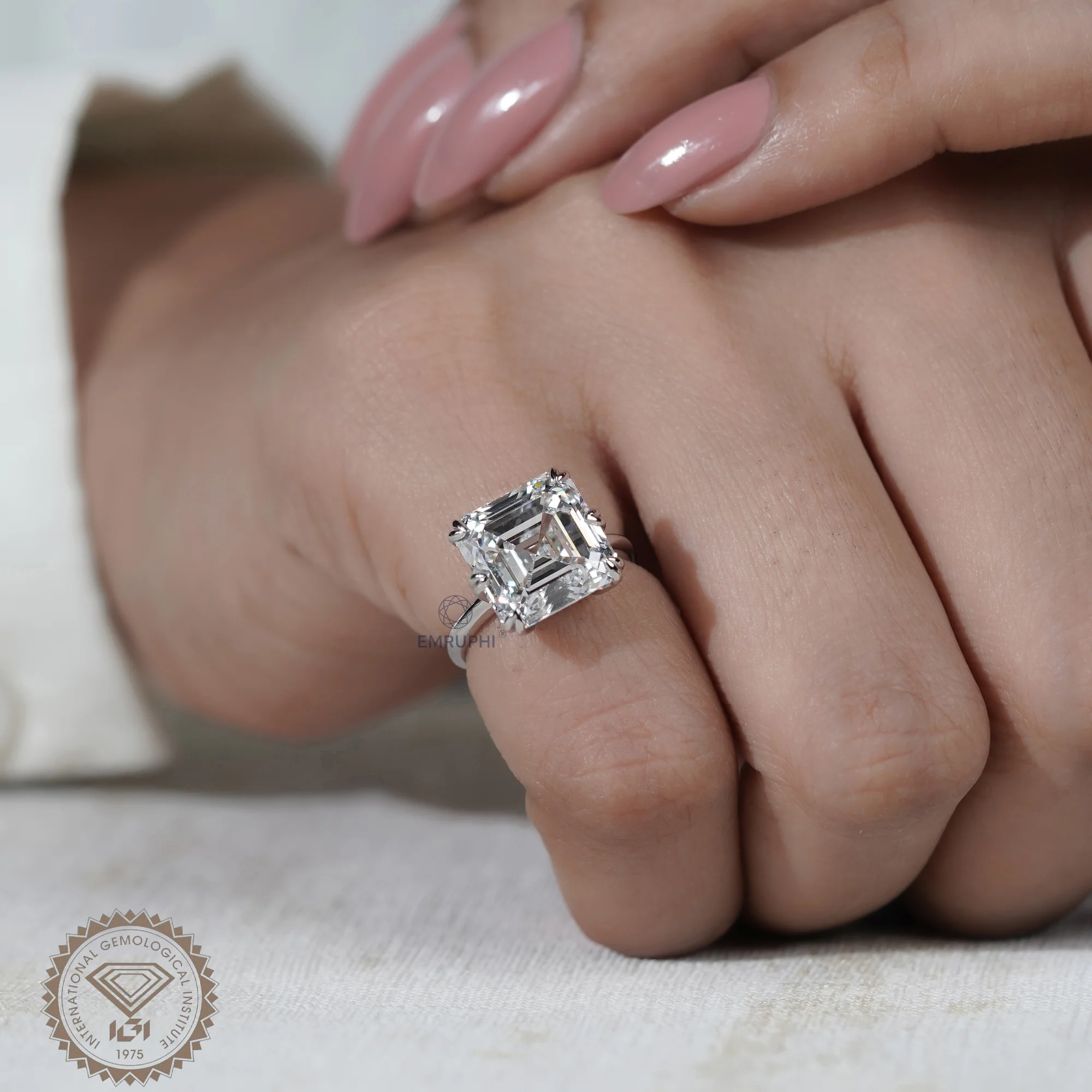 7 Carat Asscher Cut Lab Grown Diamond Engagement Ring — view 6
