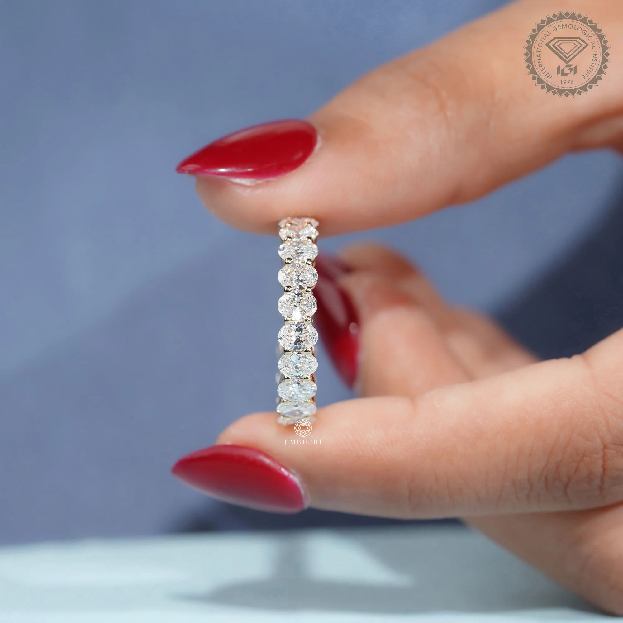 Oval Cut Diamond Eternity Band, Half Eternity Wedding Ring, IGI Certified Diamond Ring — view 6