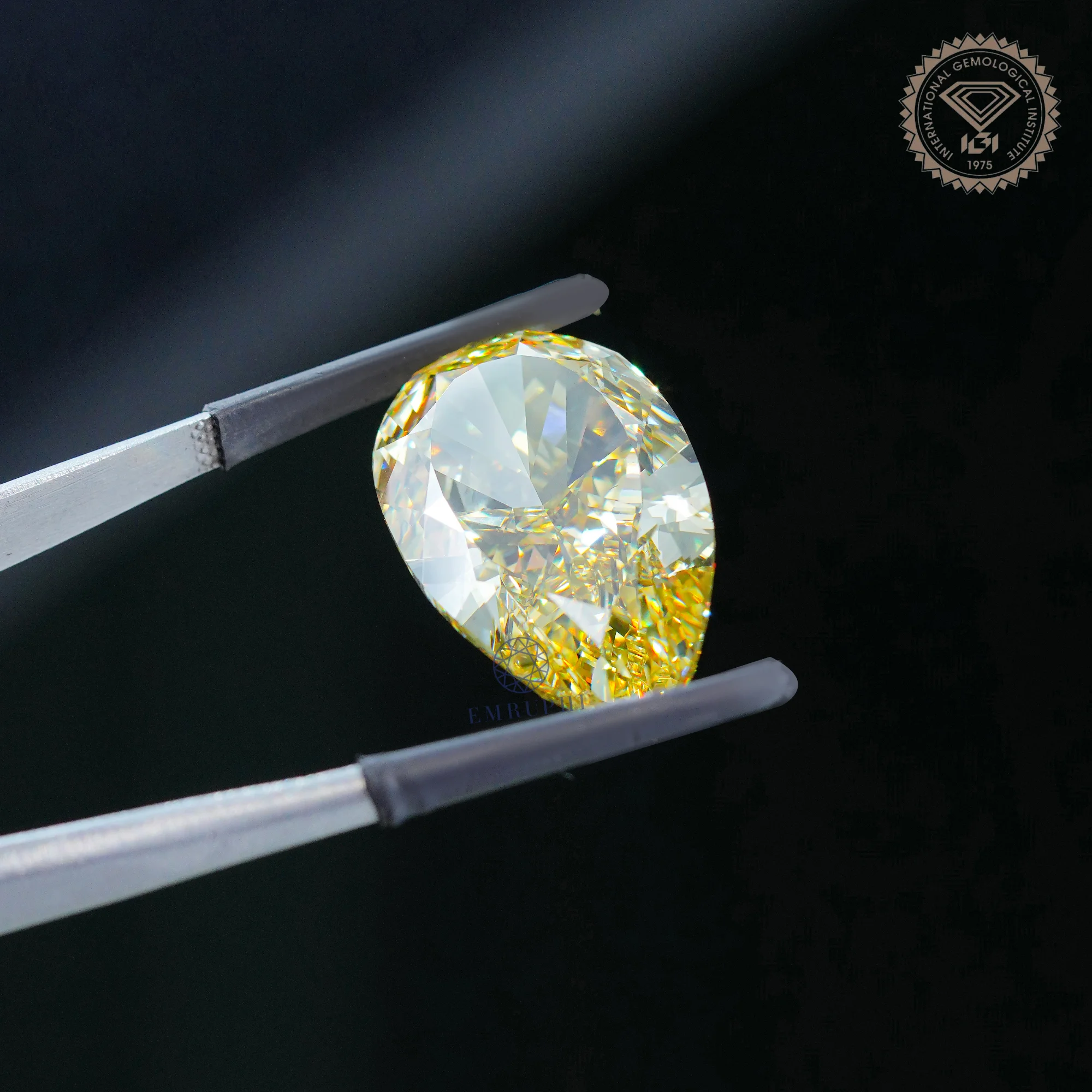 30 CT Pear Cut Lab Diamond, Vivid Yellow Lab Grown, IGI Certified — view 5