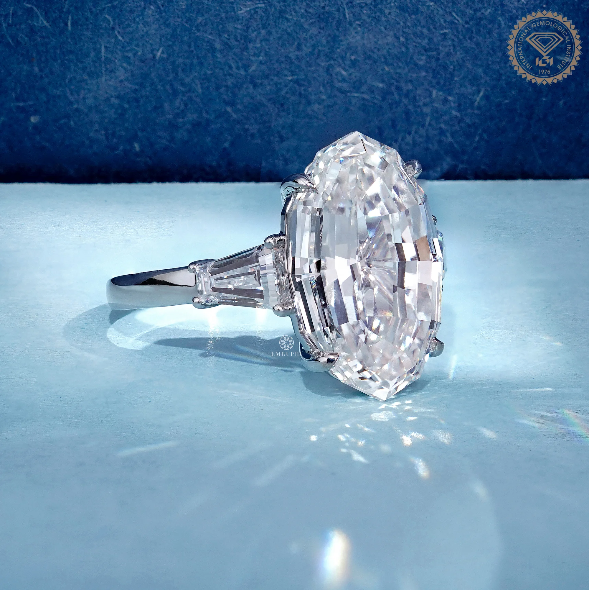 7 CT Oval Step Cut Lab Grown Diamond Engagement Ring, IGI Certified — view 3
