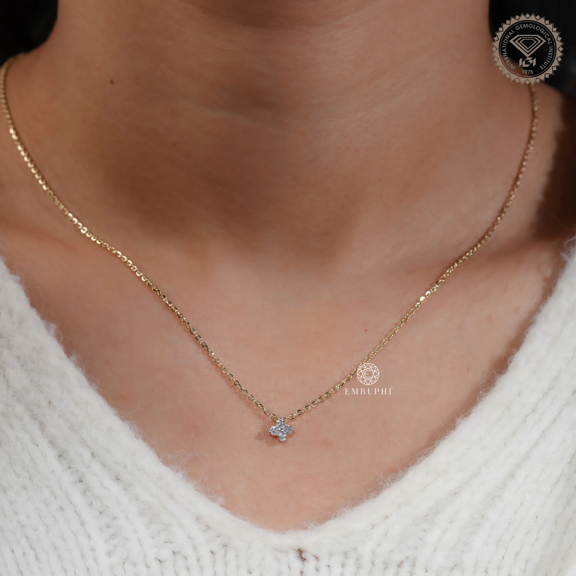 0.40 CT Round Cut Floral Diamond Pendant for Women, Adjustable Floral Necklace — view 6