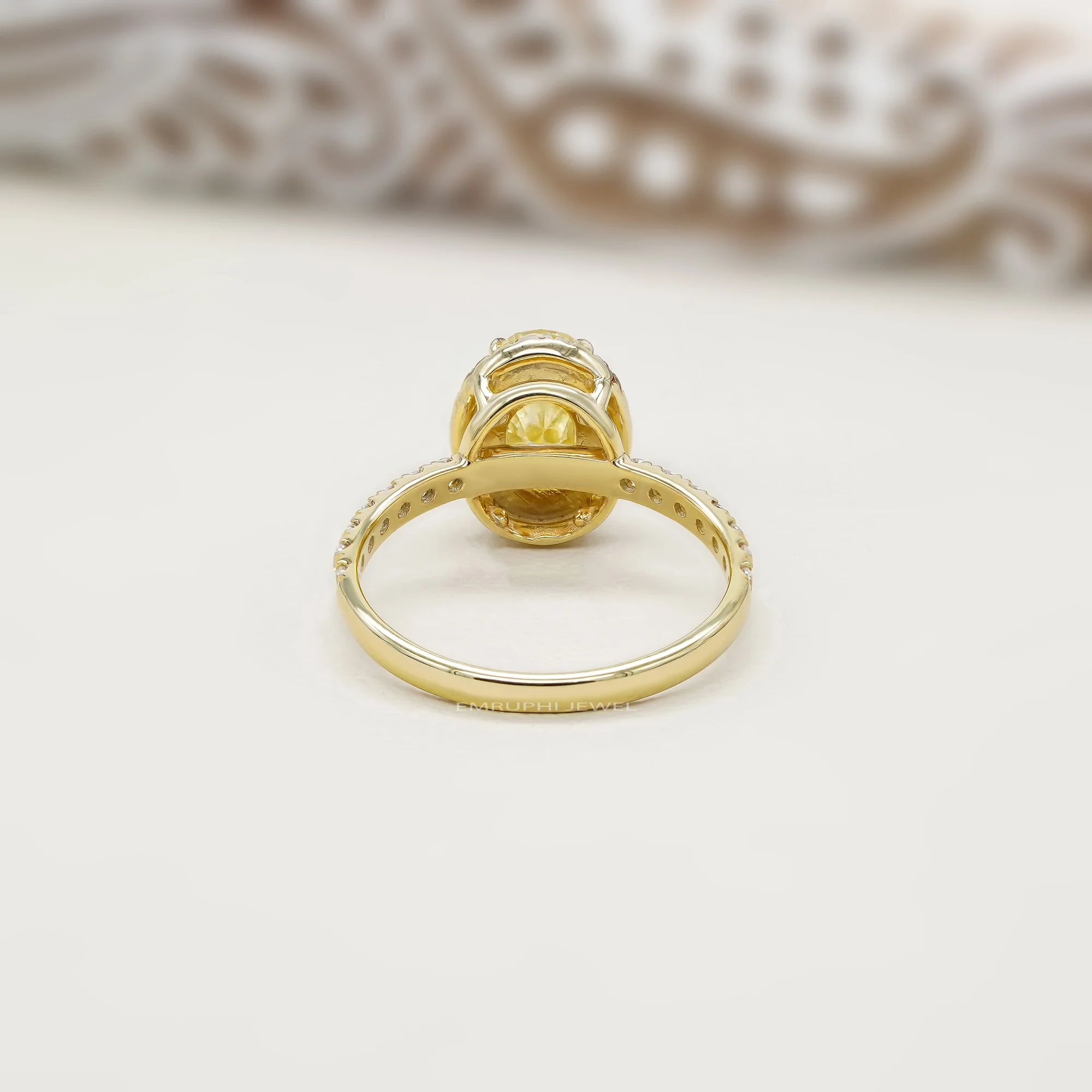1.50 CT Lab-Grown Yellow Diamond Ring, 14K Gold Vintage Halo Engagement Ring — view 4