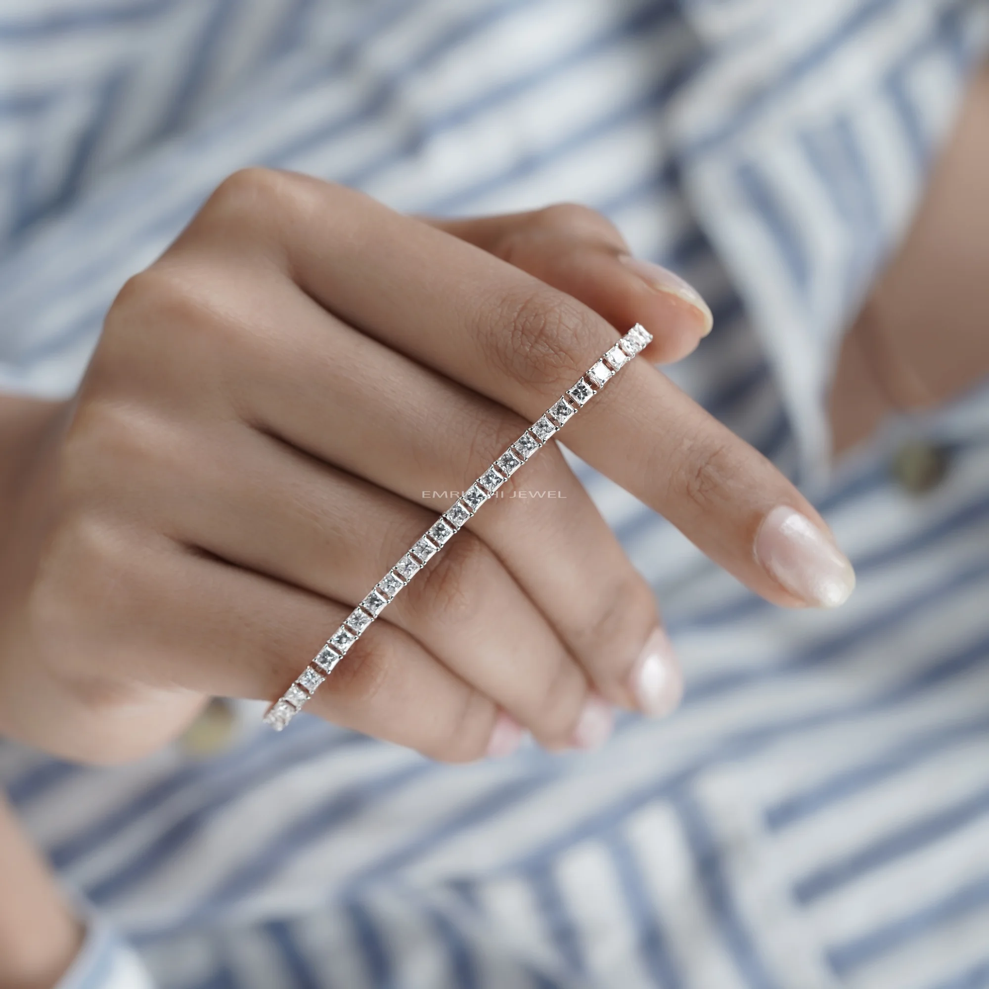 Princess Cut Lab Grown Diamond Tennis Bracelet, Gold Solitaire Bracelet — view 13