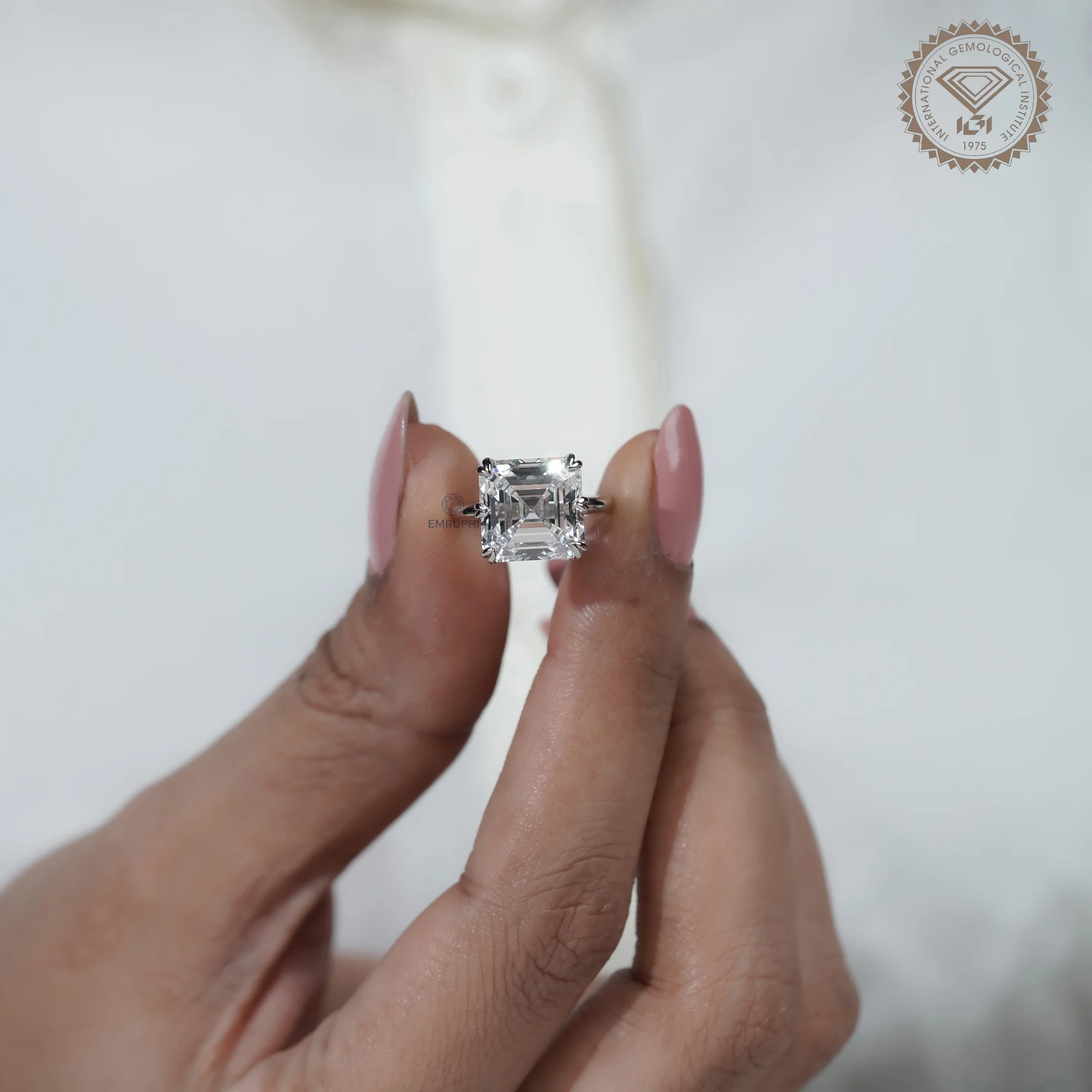 7 Carat Asscher Cut Lab Grown Diamond Engagement Ring — view 12